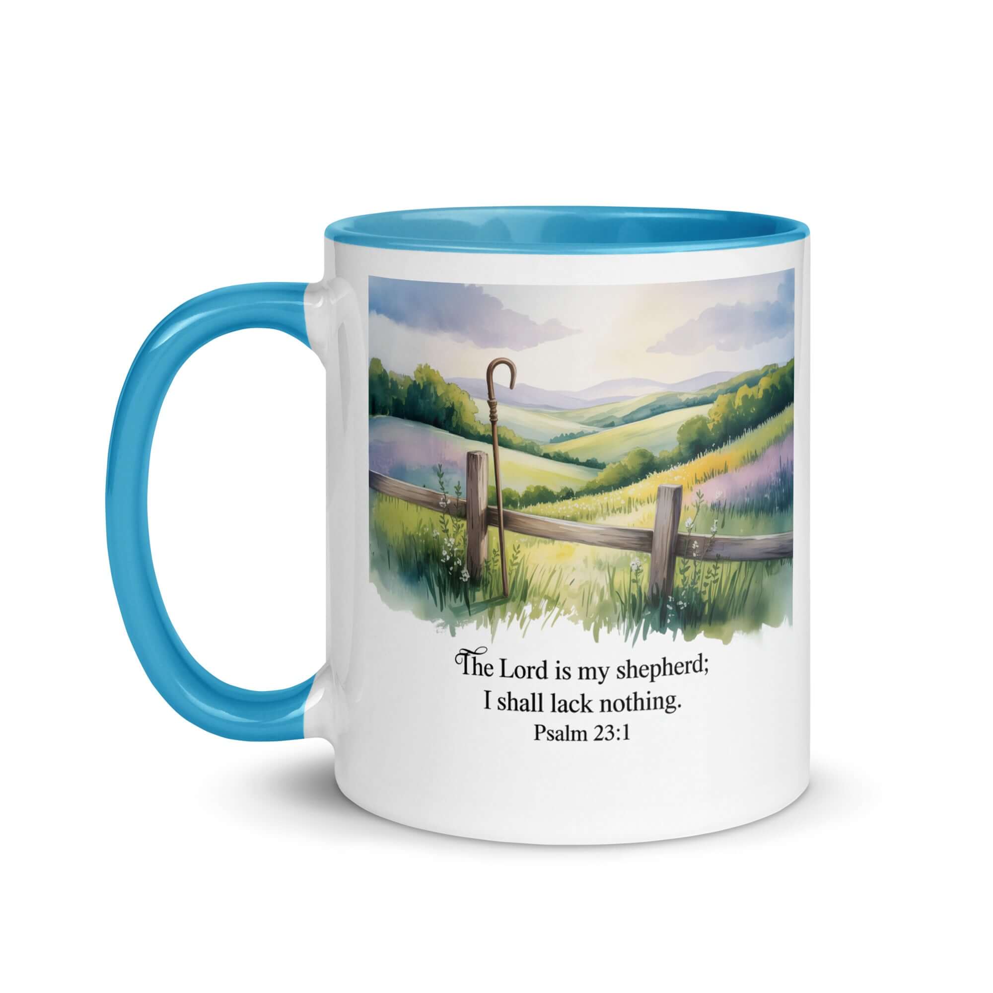 Psalm 23:1 Bible Verse, Lack White Ceramic Mug with Color Inside