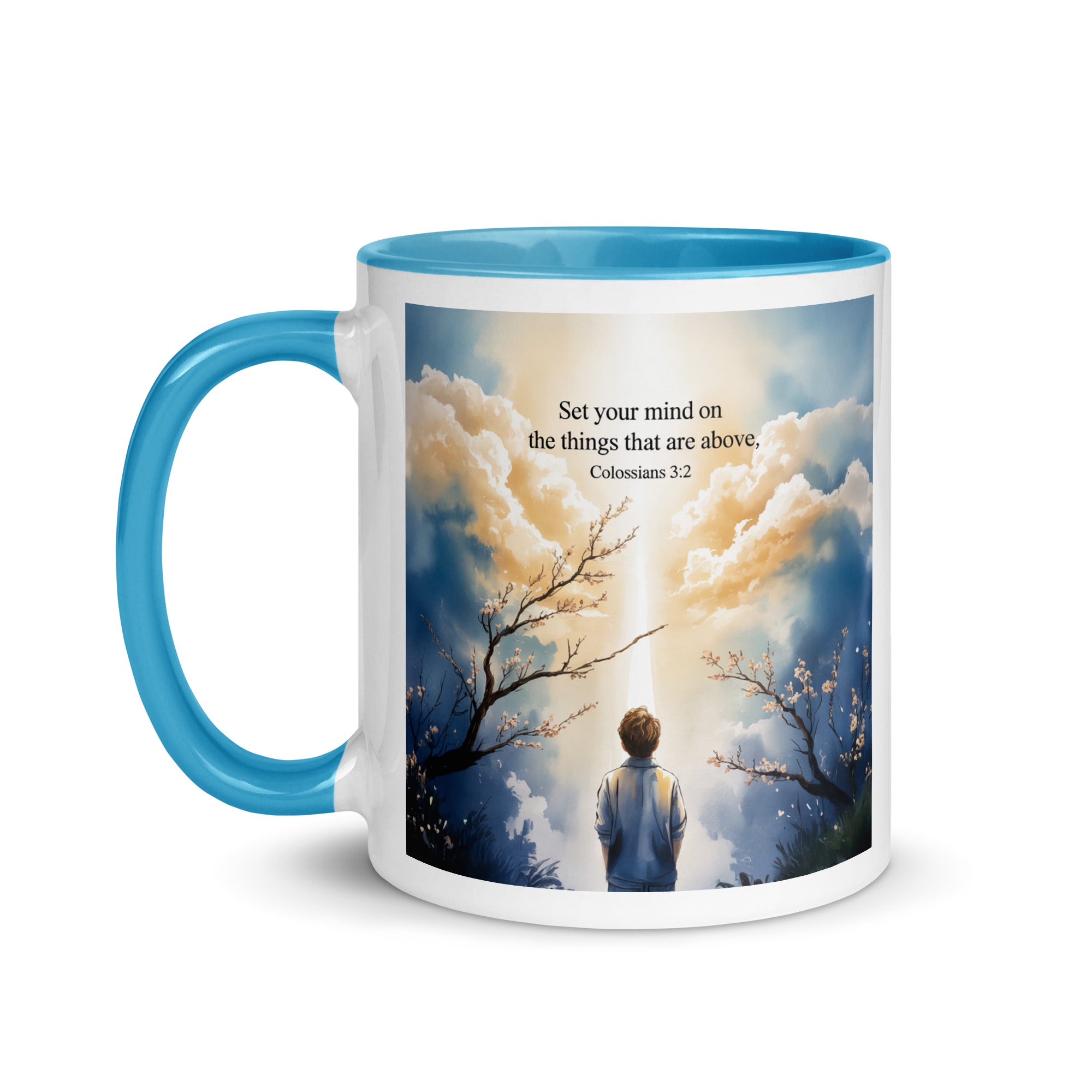 Colossians 3:2 Bible Verse the things White Ceramic Mug with Color Inside