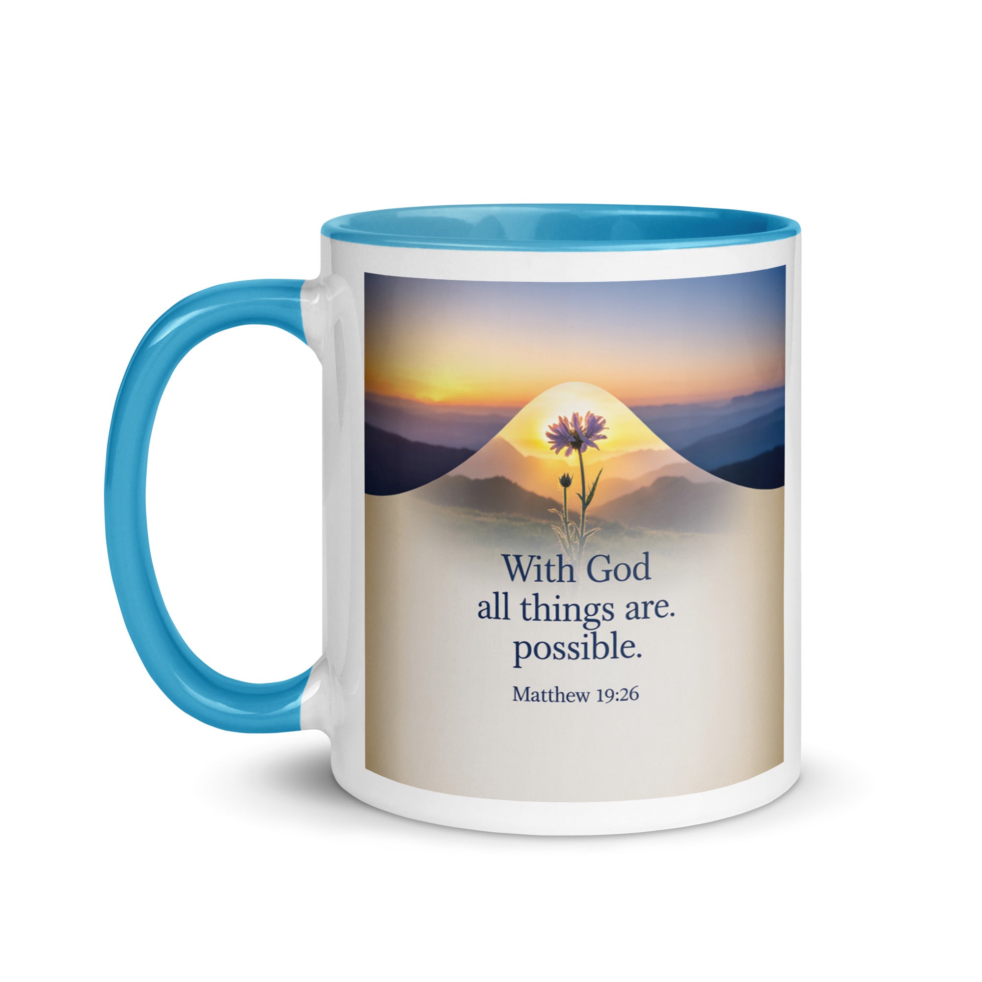 Matthew 19:26 Bible Verse at them White Ceramic Mug with Color Inside