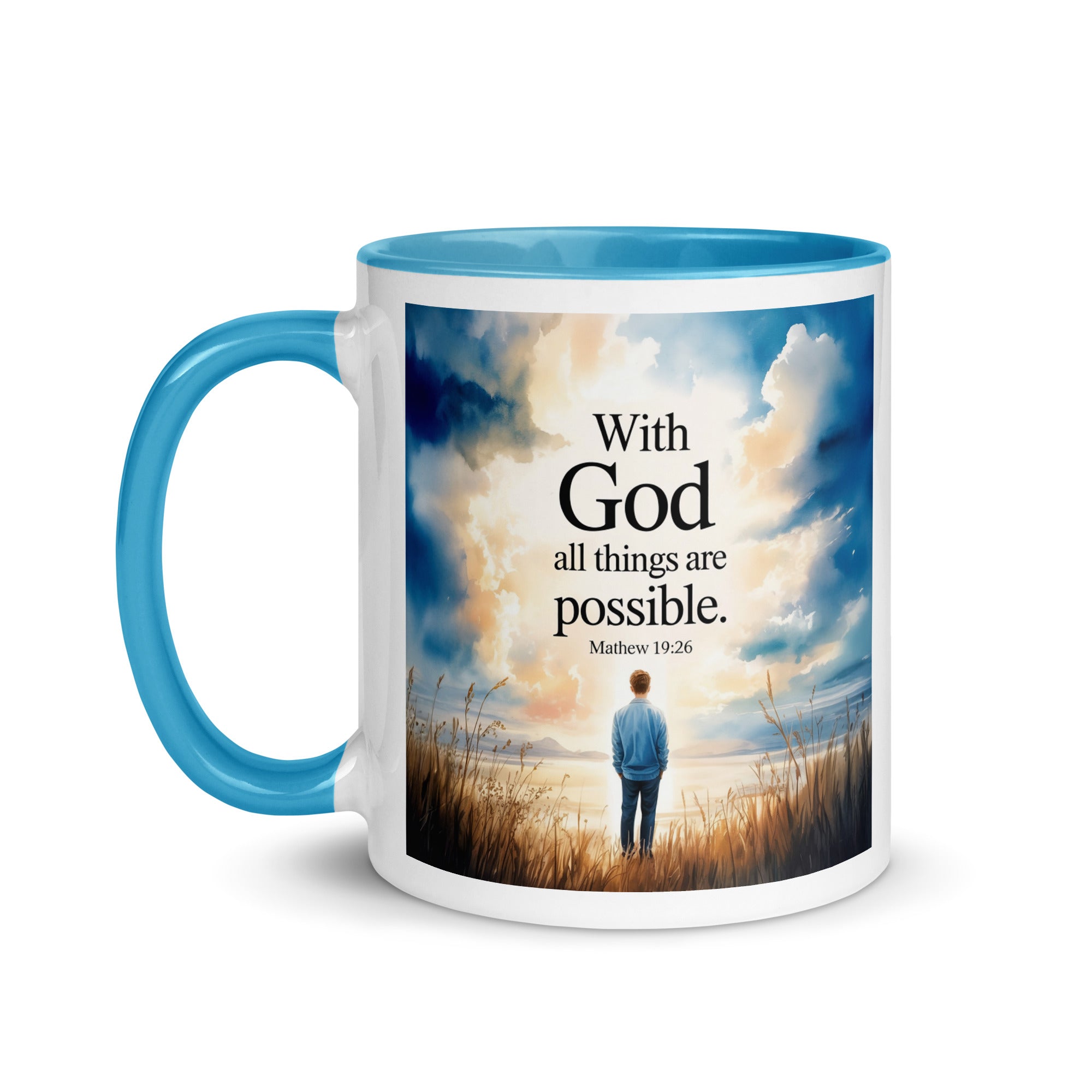 Matthew 19:26 Bible Verse Jesus White Ceramic Mug with Color Inside