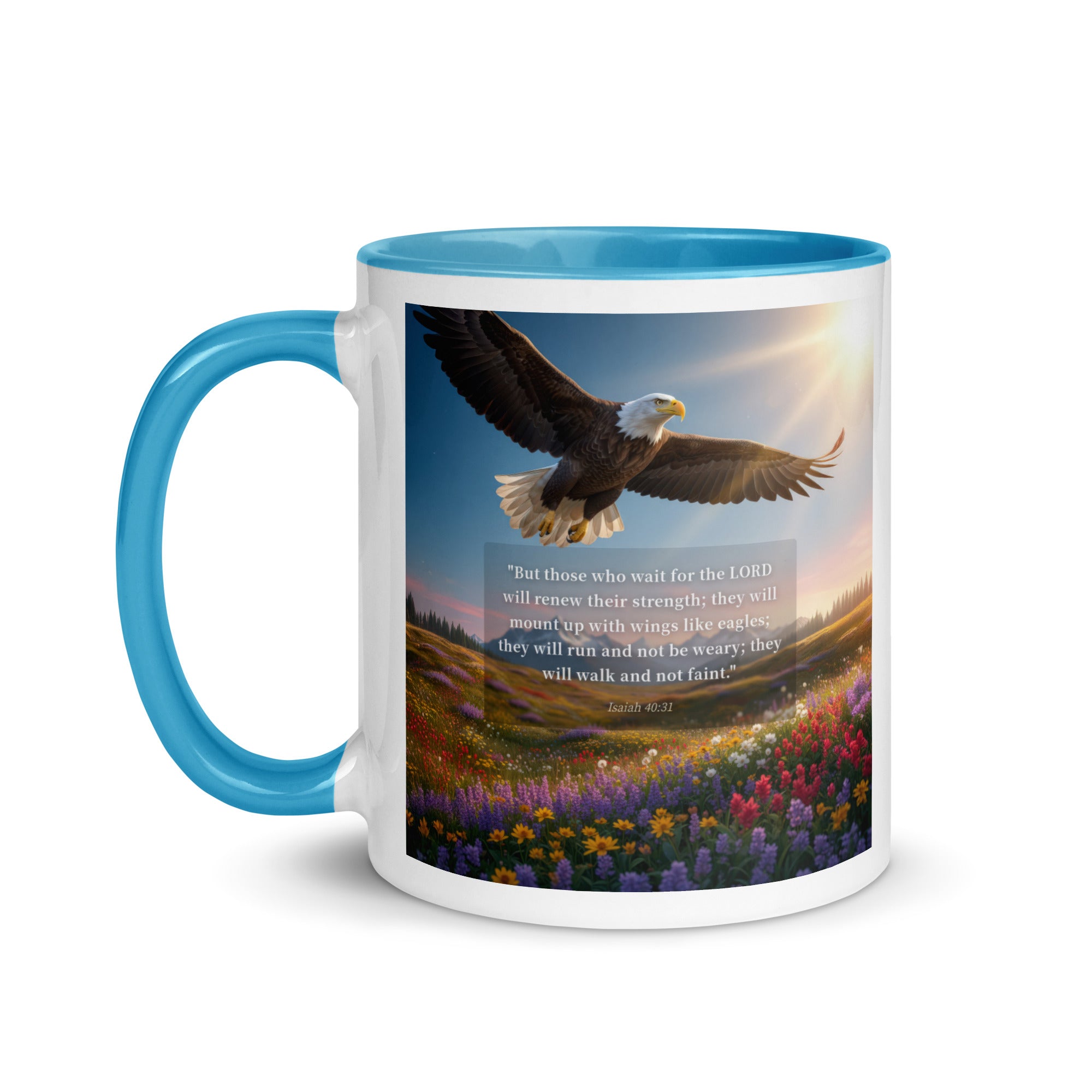 Isaiah 40:31 Bible Verse Who Wait White Ceramic Mug with Color Inside
