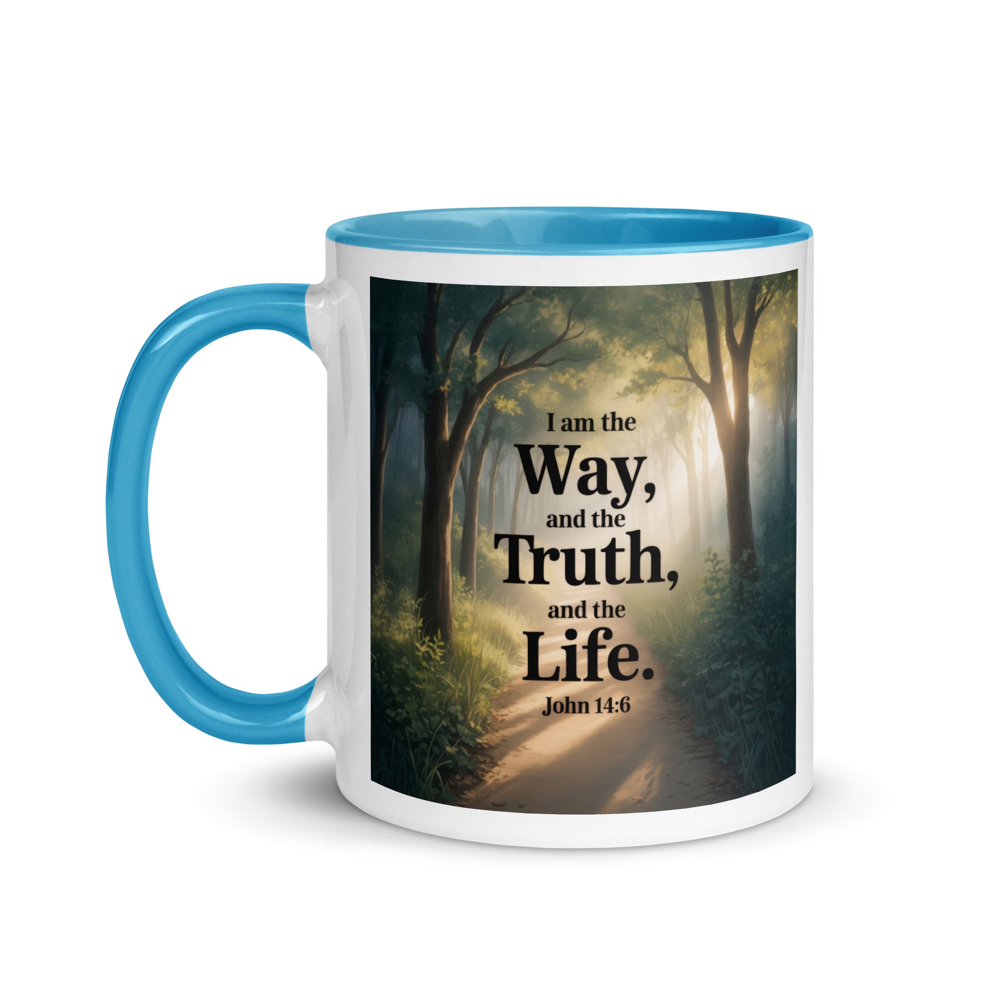 John 14:6 Bible Verse The Life White Ceramic Mug with Color Inside