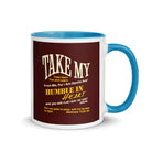 Matthew 11:29-30 Bible Verse, learn from me White Ceramic Mug with Color Inside Blue 11 oz
