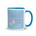 1 John 4:8 Bible Verse, doesn’t love White Ceramic Mug with Color Inside Blue 11 oz