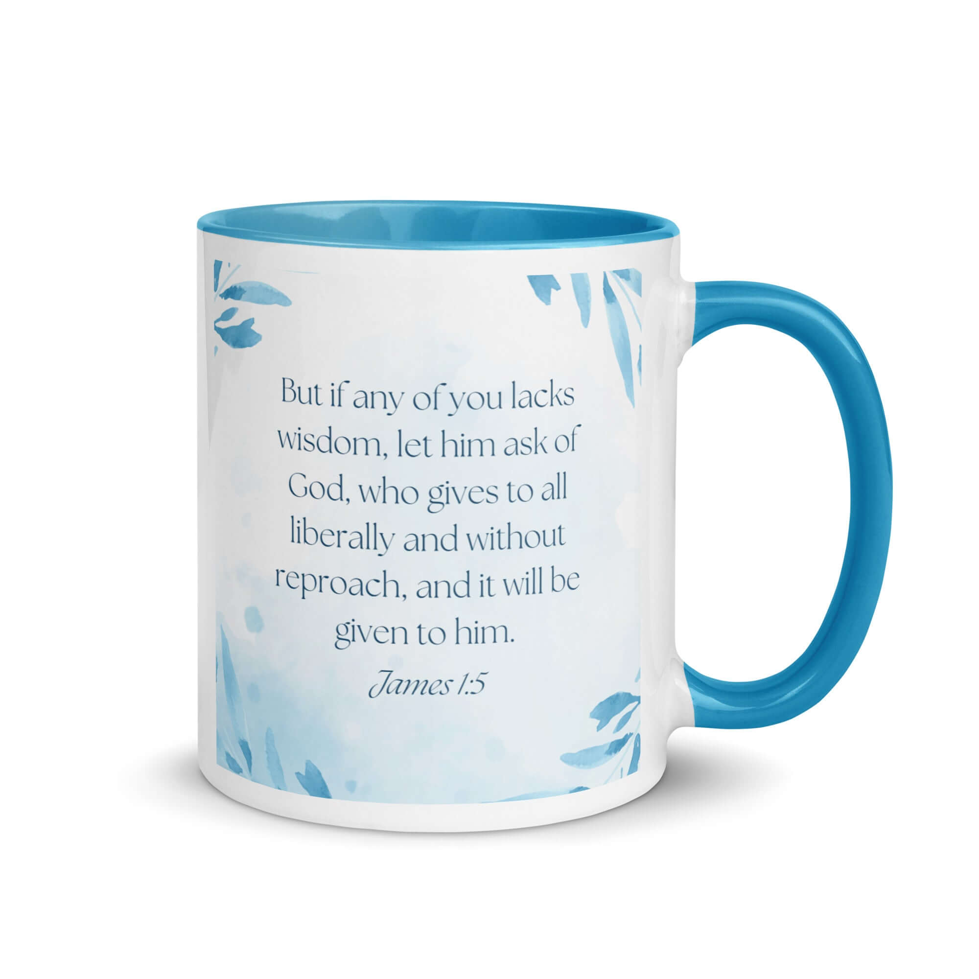 James 1:5 Bible Verse, lacks wisdom White Ceramic Mug with Color Inside Blue 11 oz