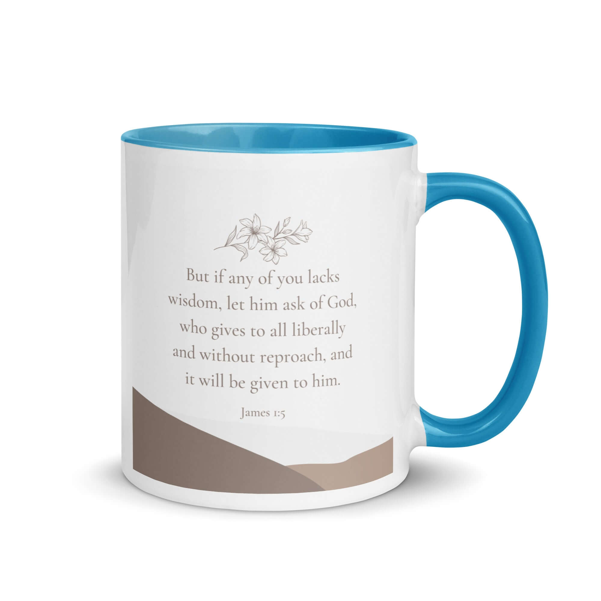 James 1:5 Bible Verse, ask of God White Ceramic Mug with Color Inside Blue 11 oz