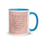 Revelation 21:4 Bible Verse, their eyes White Ceramic Mug with Color Inside Blue 11 oz