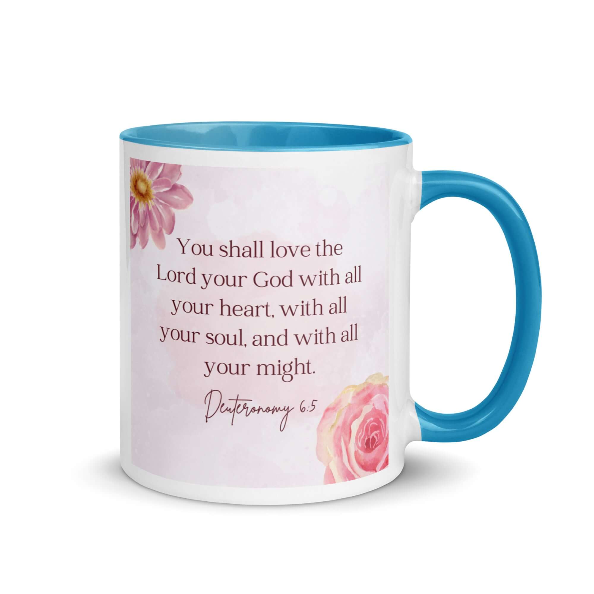 Deuteronomy 6:5 Bible Verse, the Lord White Ceramic Mug with Color Inside Blue 11 oz