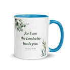 Exodus 15:26 Bible Verse, Gods voice White Ceramic Mug with Color Inside Blue 11 oz