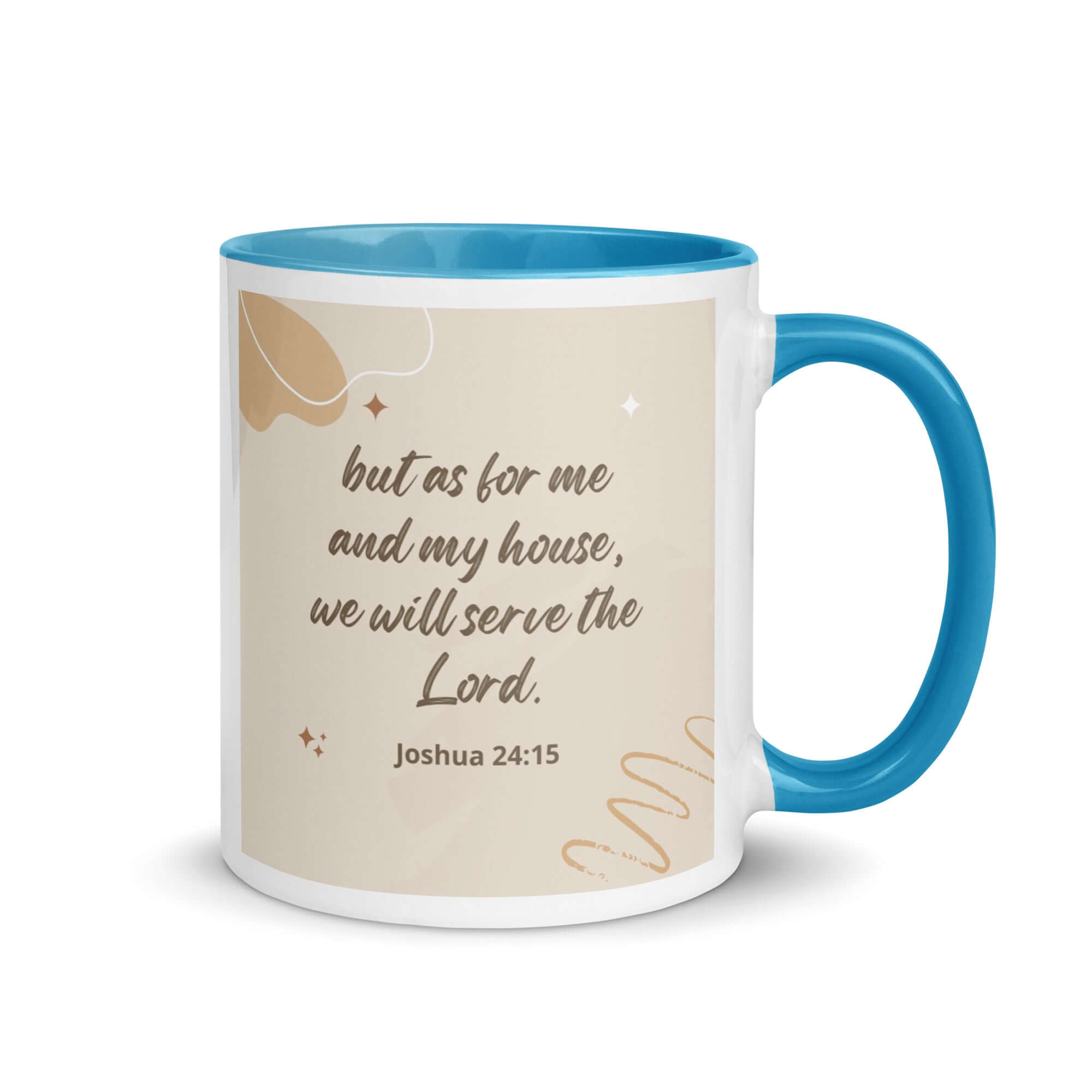 Joshua 24:15 Bible Verse, will serve White Ceramic Mug with Color Inside Blue 11 oz