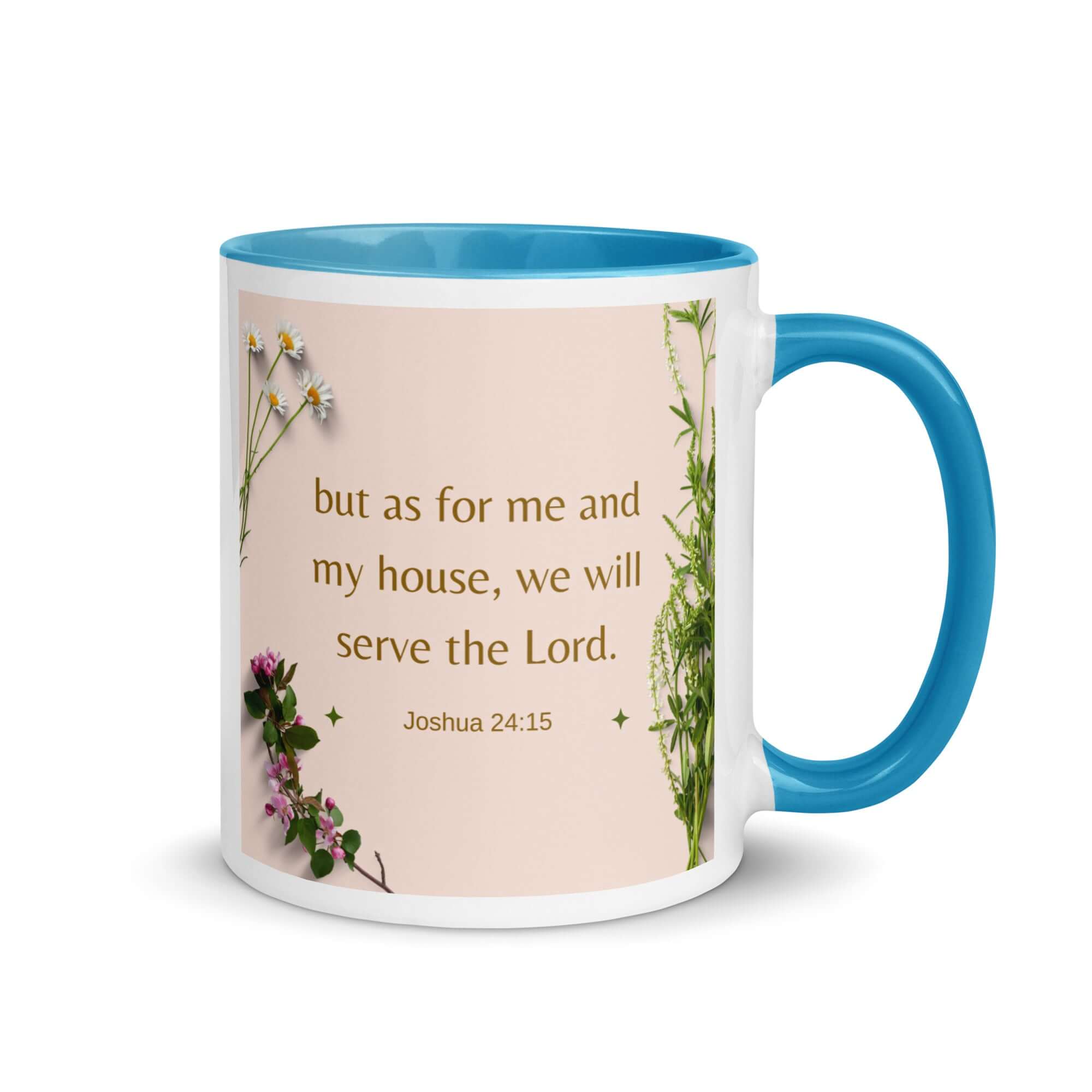 Joshua 24:15 Bible Verse, your fathers White Ceramic Mug with Color Inside Blue 11 oz