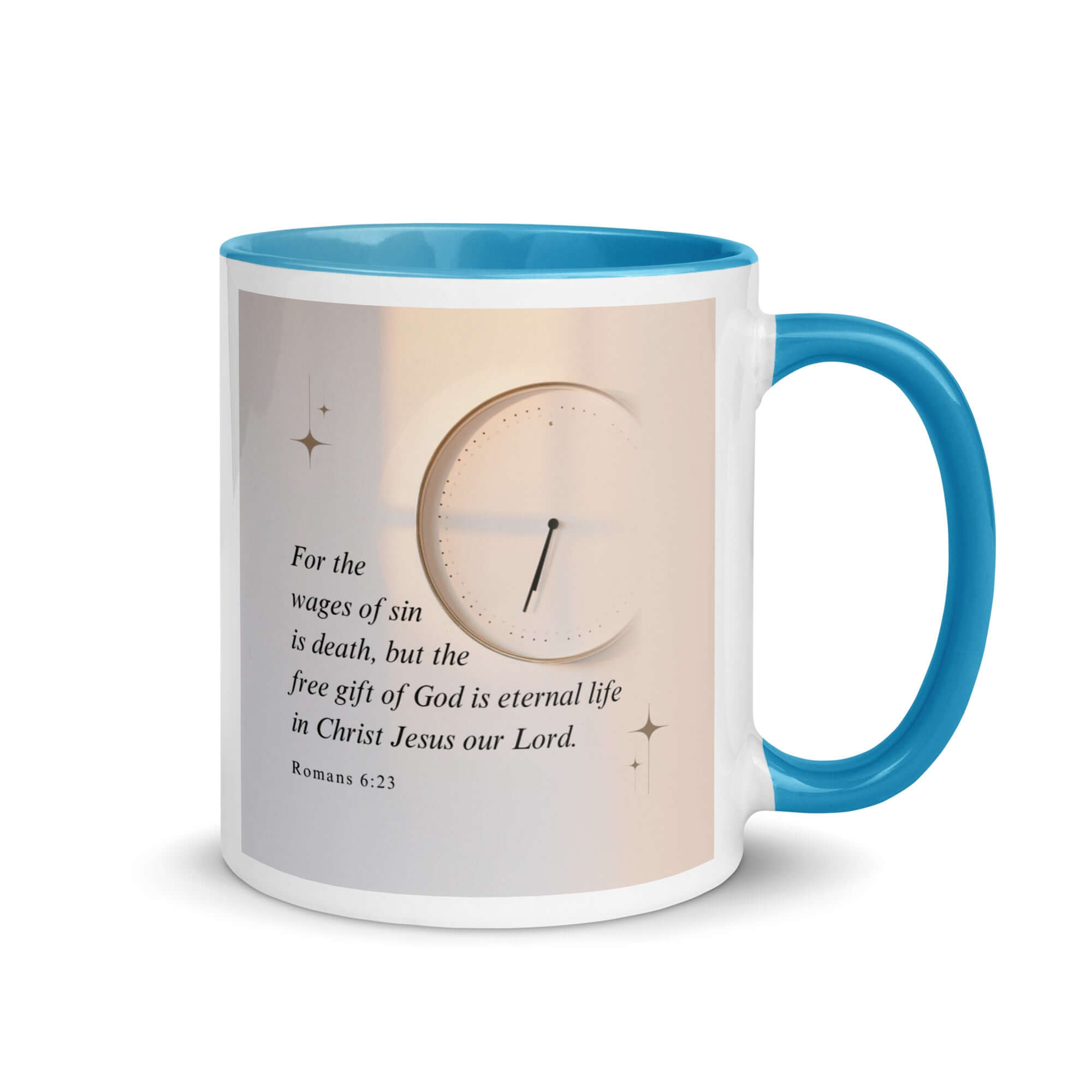 Romans 6:23 Bible Verse, our Lord White Ceramic Mug with Color Inside Blue 11 oz