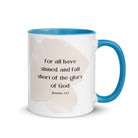 Romans 3:23 Bible Verse, fall short White Ceramic Mug with Color Inside Blue 11 oz