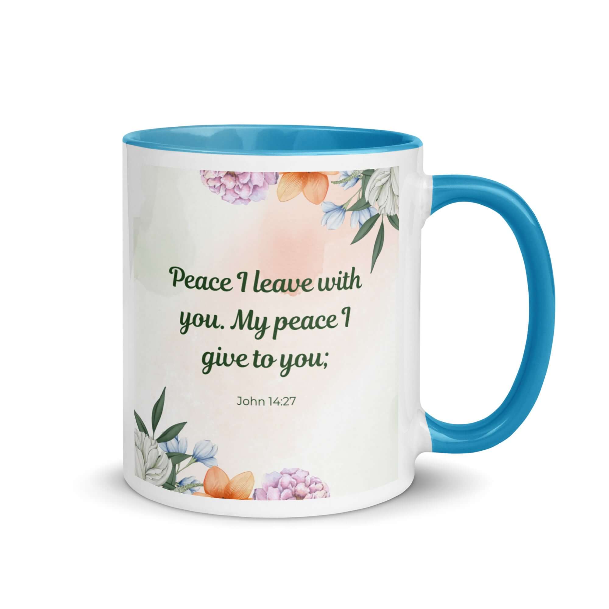 John 14:27 Bible Verse, with you White Ceramic Mug with Color Inside Blue 11 oz