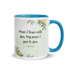 John 14:27 Bible Verse, My peace White Ceramic Mug with Color Inside Blue 11 oz