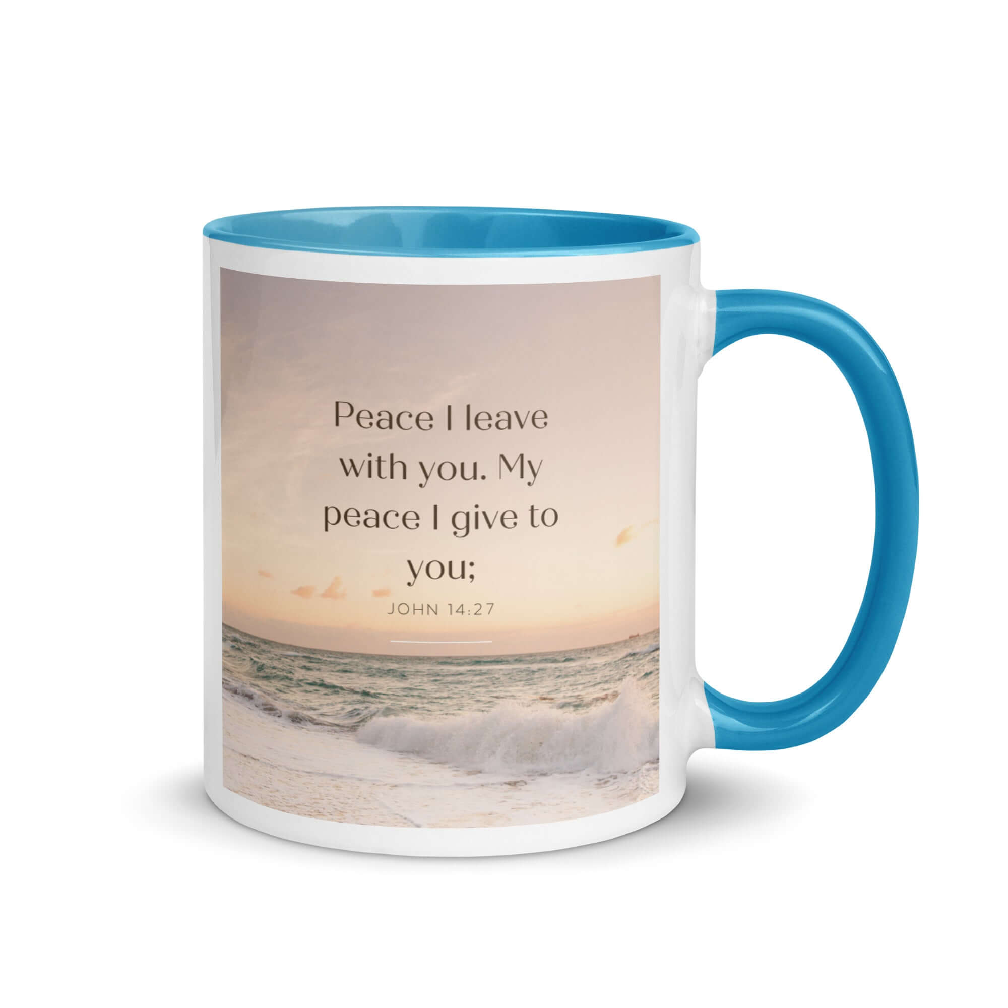 John 14:27 Bible Verse, not as the White Ceramic Mug with Color Inside Blue 11 oz