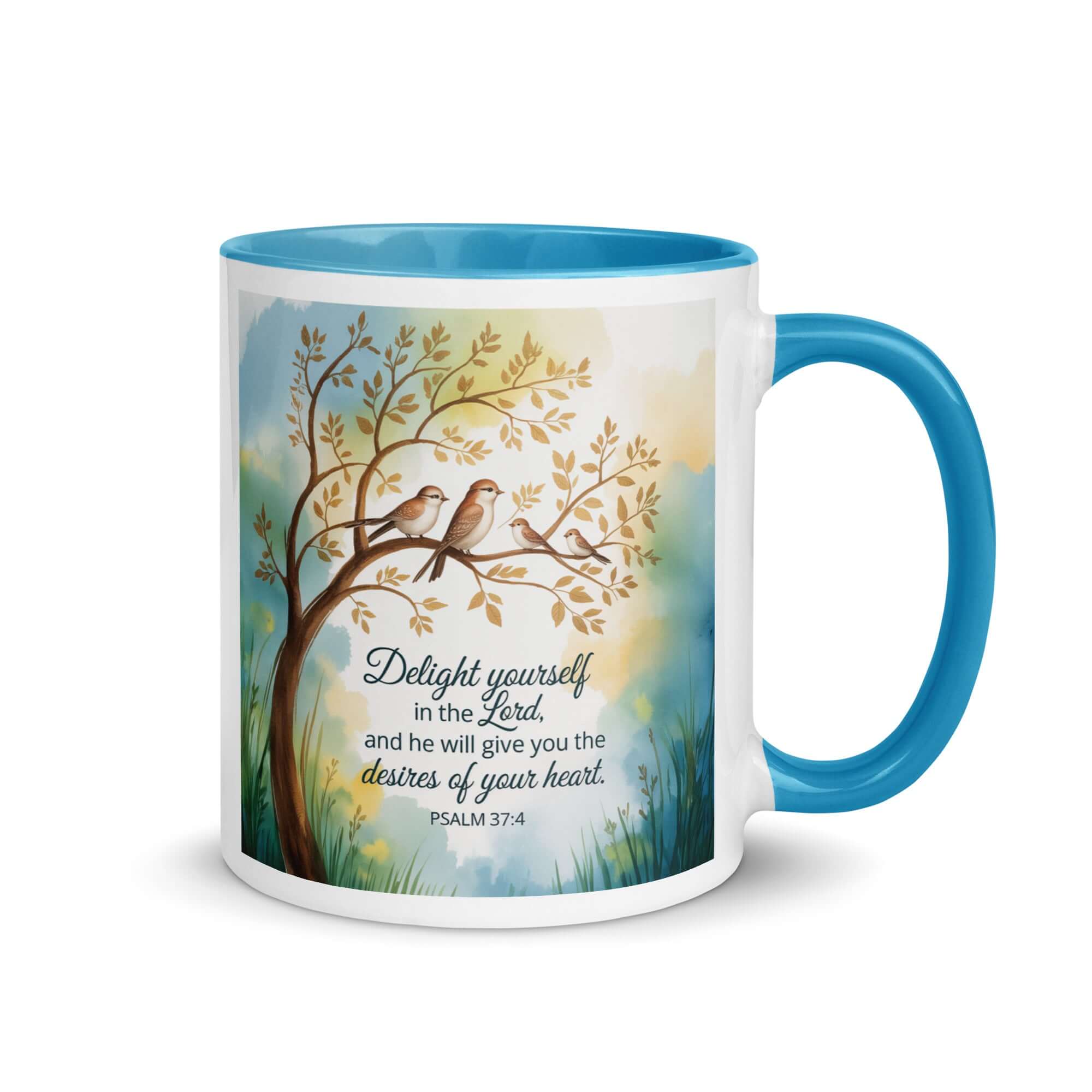 Psalm 37:4 Bible Verse, Yourself White Ceramic Mug with Color Inside Blue 11 oz