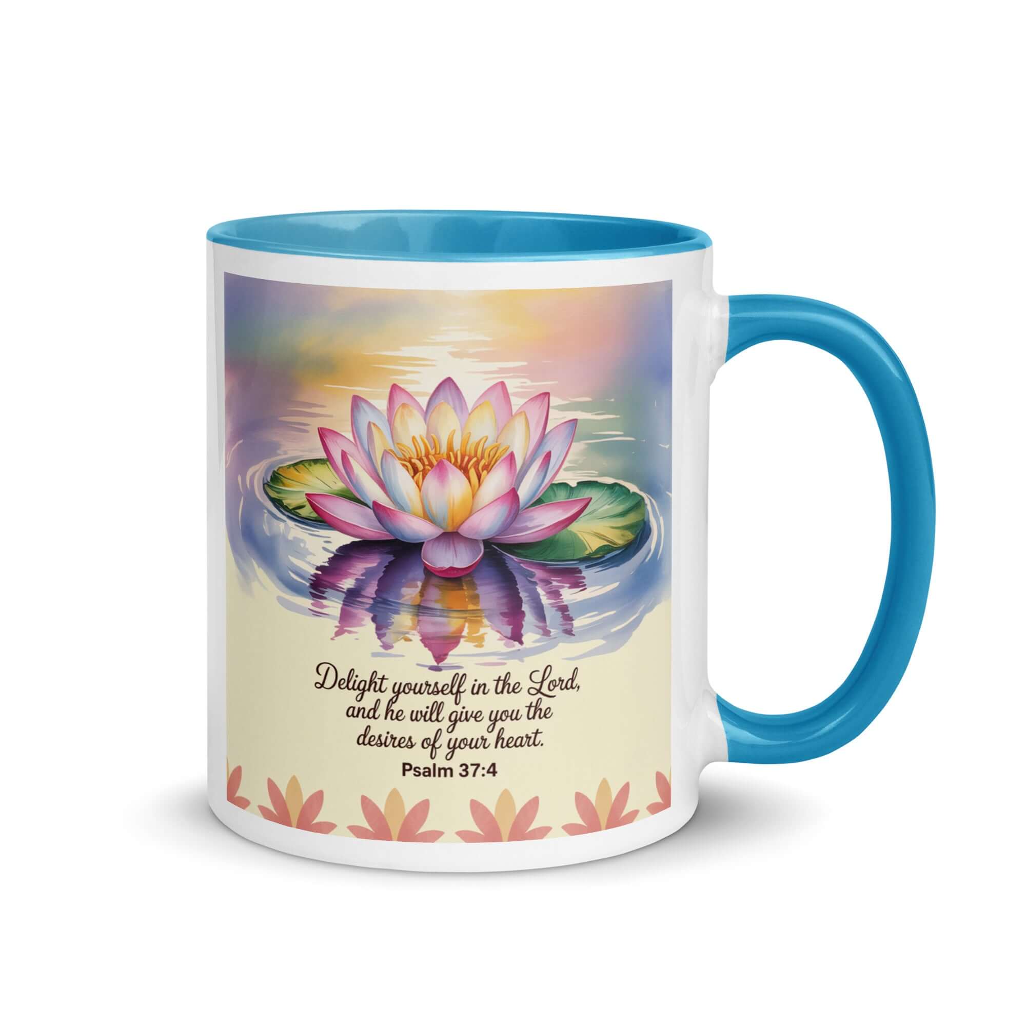 Psalm 37:4 Bible Verse, the Lord White Ceramic Mug with Color Inside Blue 11 oz