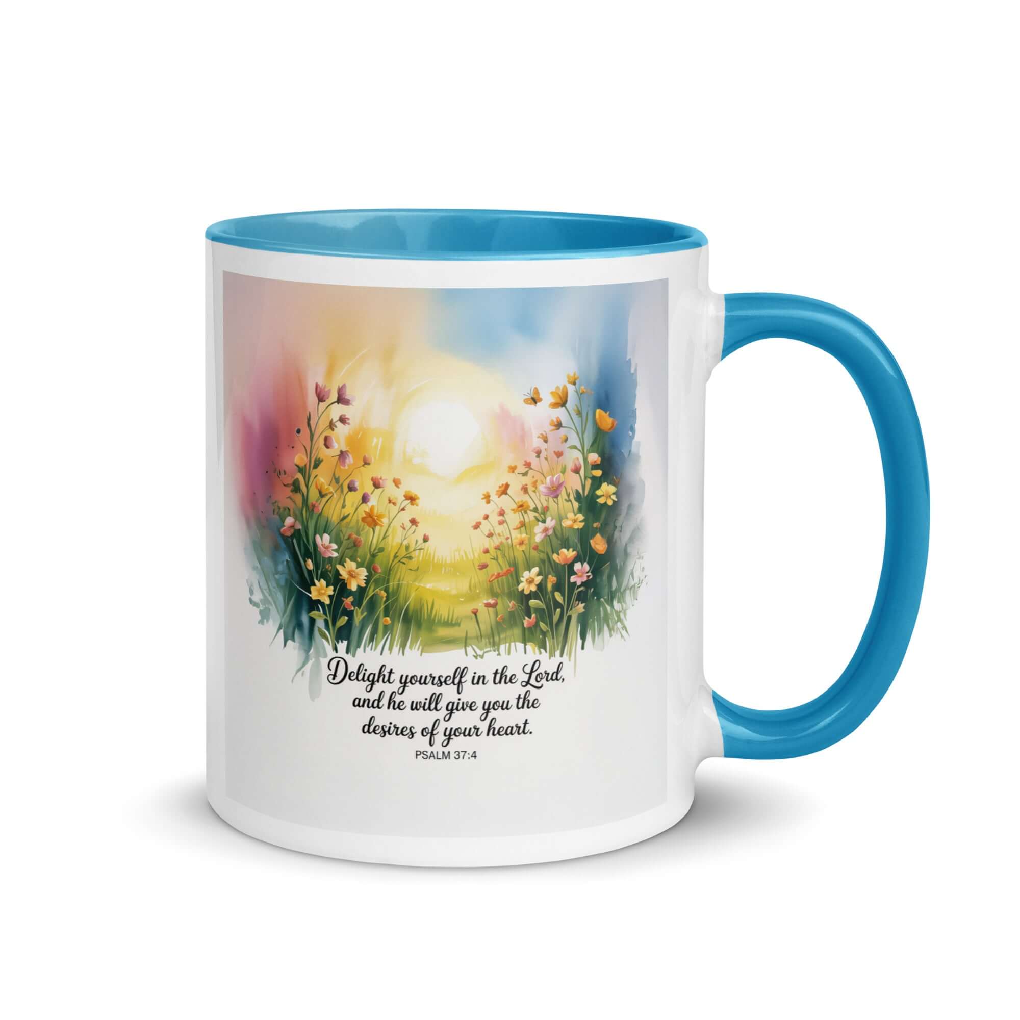 Psalm 37:4 Bible Verse, will give White Ceramic Mug with Color Inside Blue 11 oz