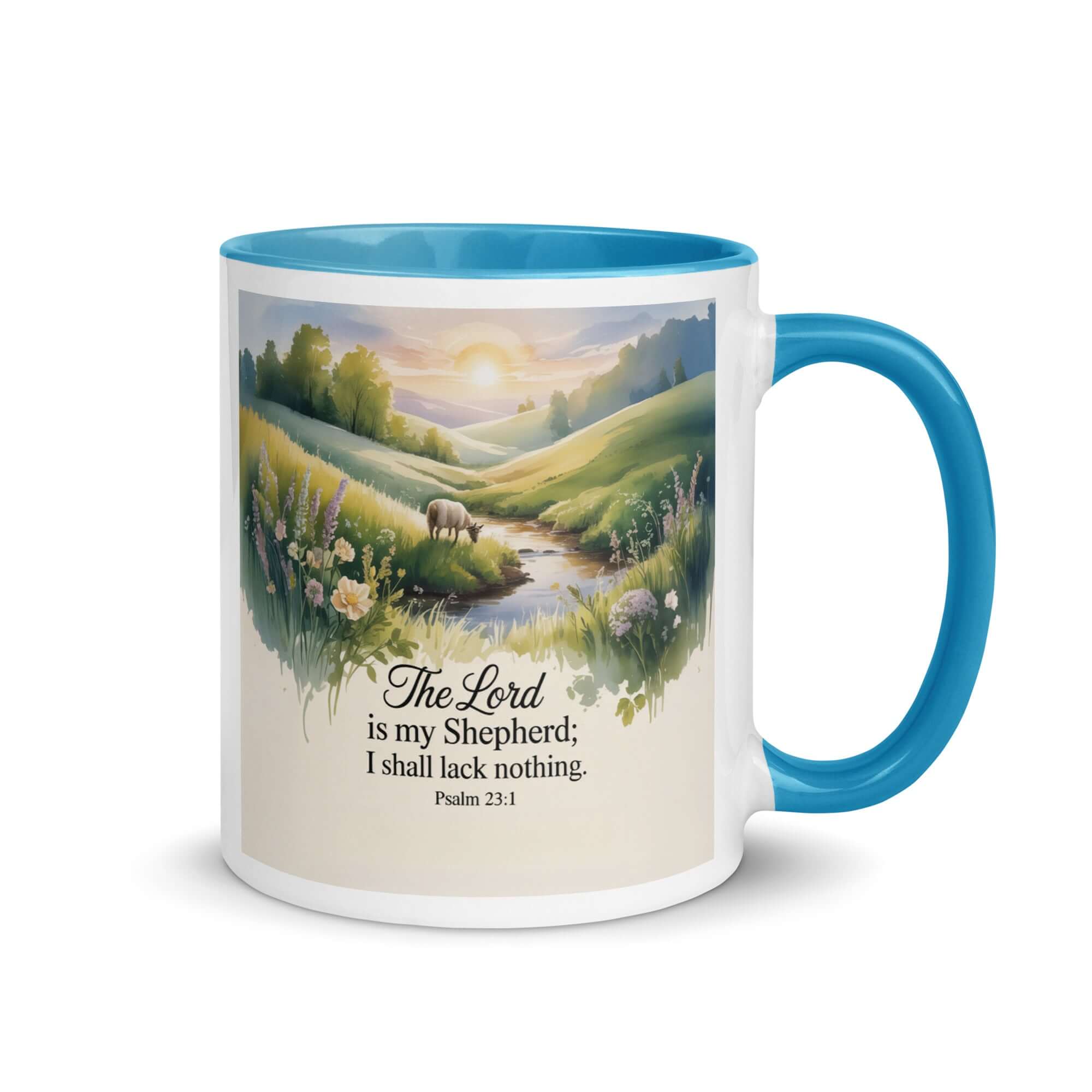 Psalm 23:1 Bible Verse, Lord White Ceramic Mug with Color Inside Blue 11 oz