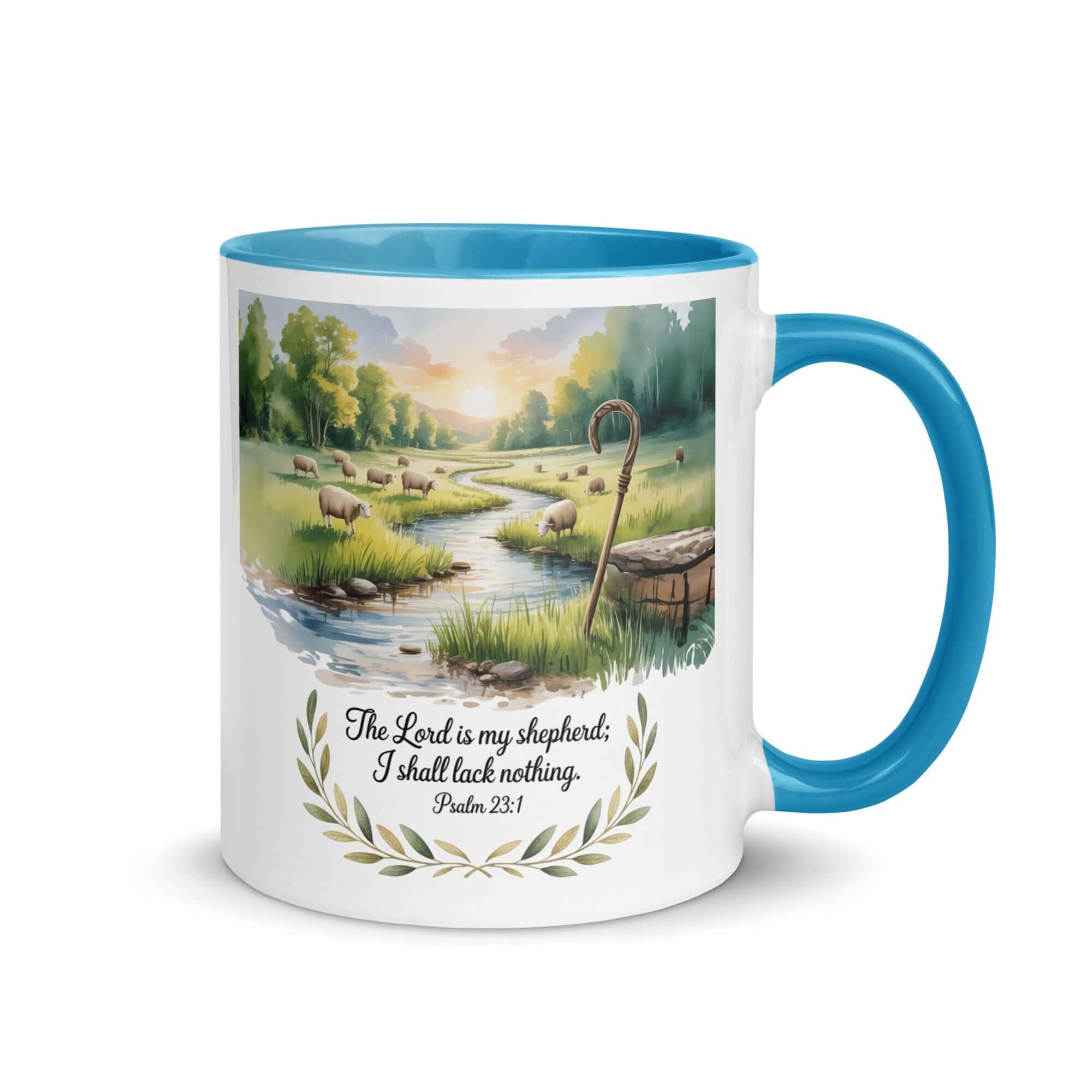 Psalm 23:1 Bible Verse, is my White Ceramic Mug with Color Inside Blue 11 oz