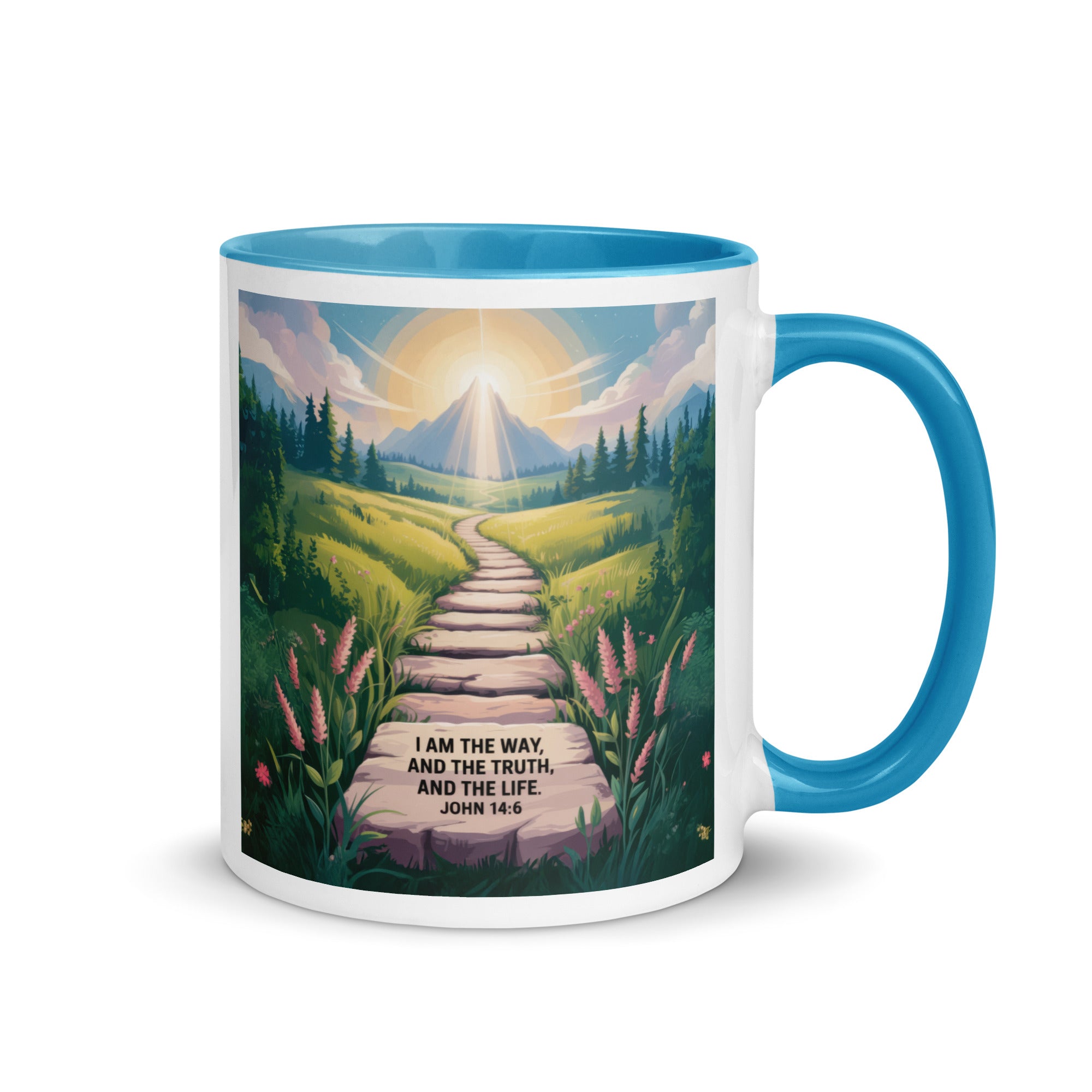 John 14:6 Bible Verse The Truth White Ceramic Mug with Color Inside Blue 11 oz