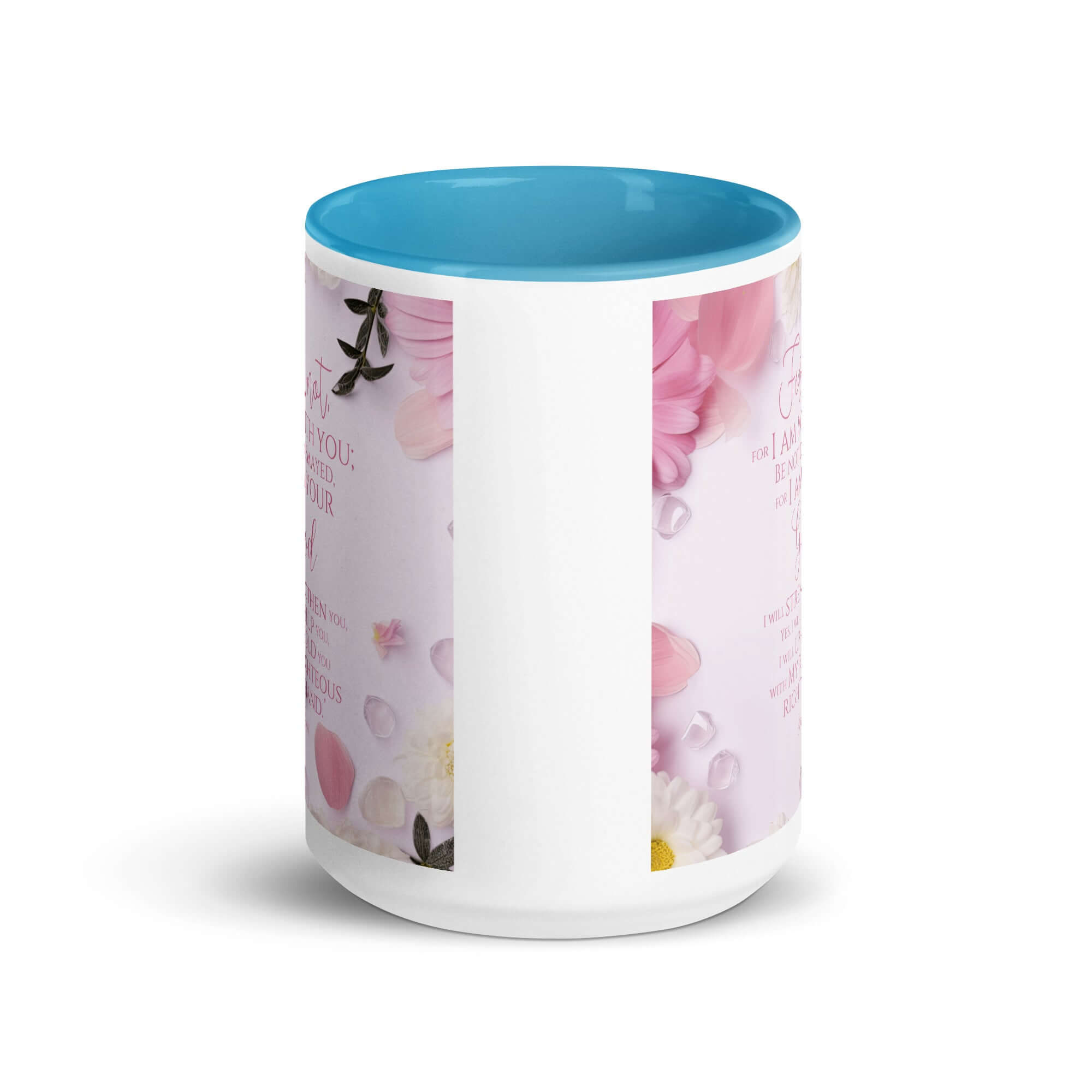 Isaiah 41:10 Bible Verse, God will strengthen you White Ceramic Mug with Color Inside