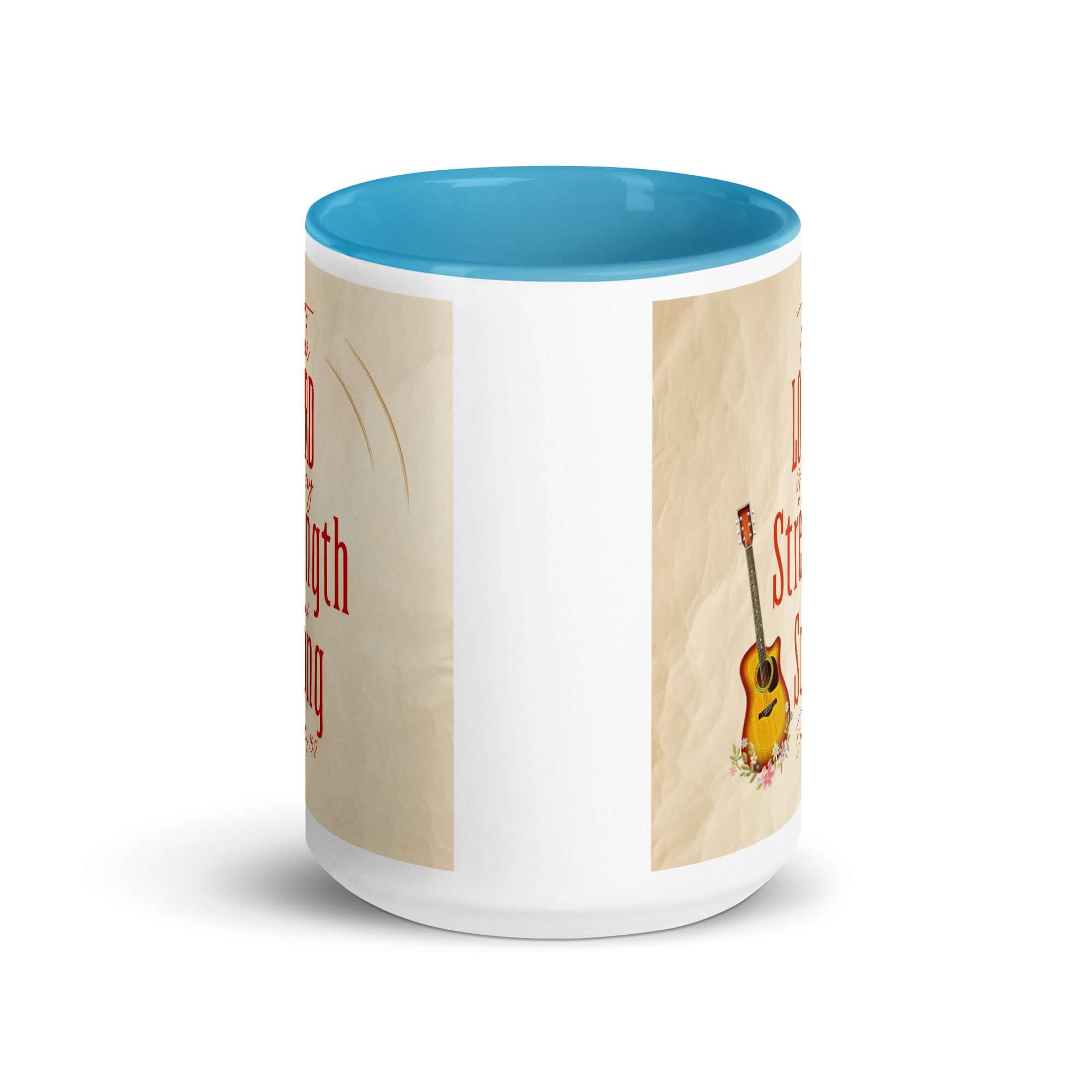 Exodus 15:2 Bible Verse, The LORD is my strength White Ceramic Mug with Color Inside