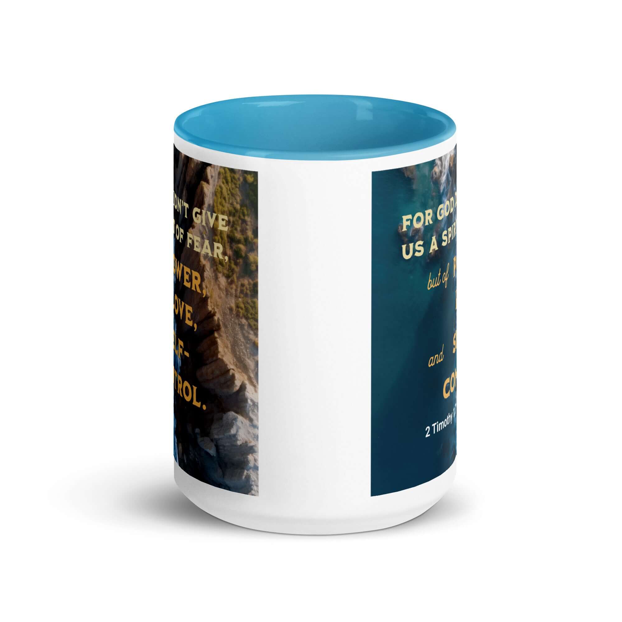 2 Timothy 1:7 Bible Verse, Power, Love, Self-Control White Ceramic Mug with Color Inside