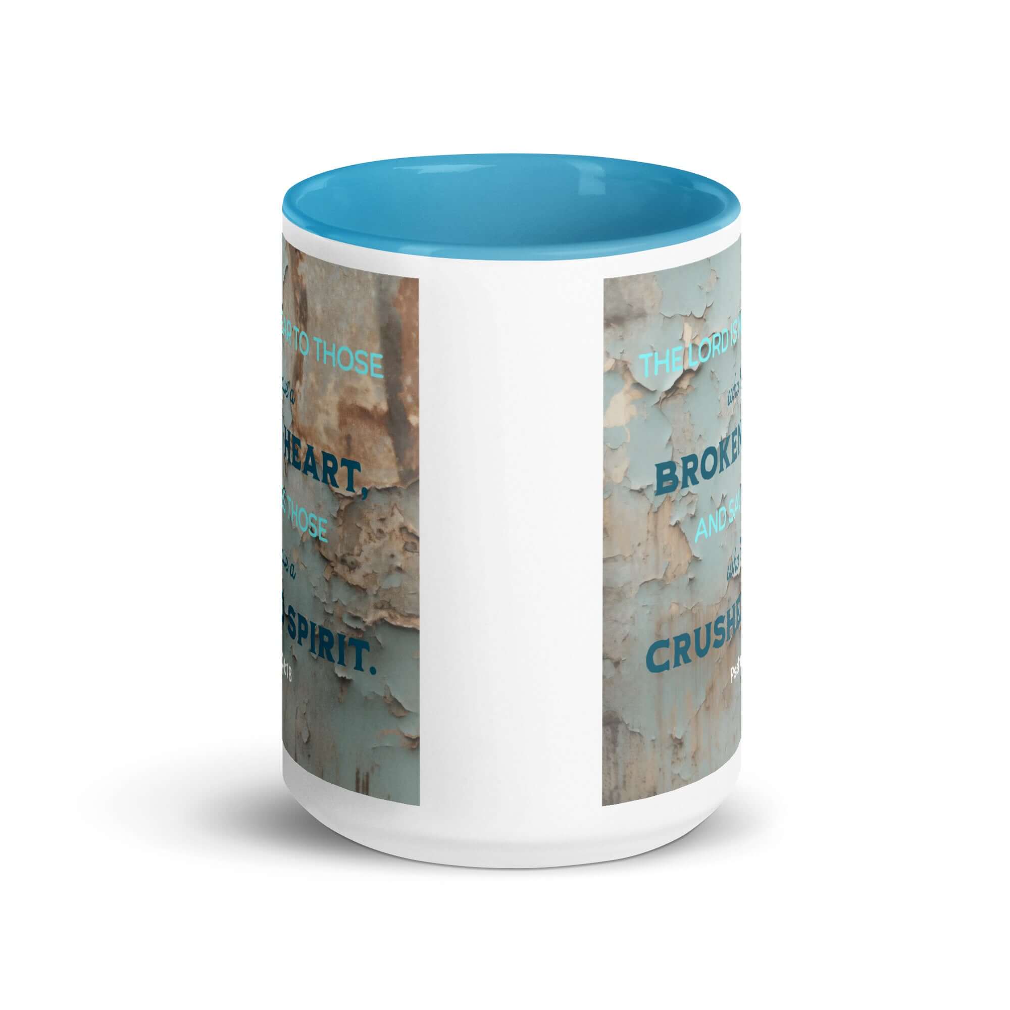 Psalm 34:18 Bible Verse, The LORD is Near White Ceramic Mug with Color Inside