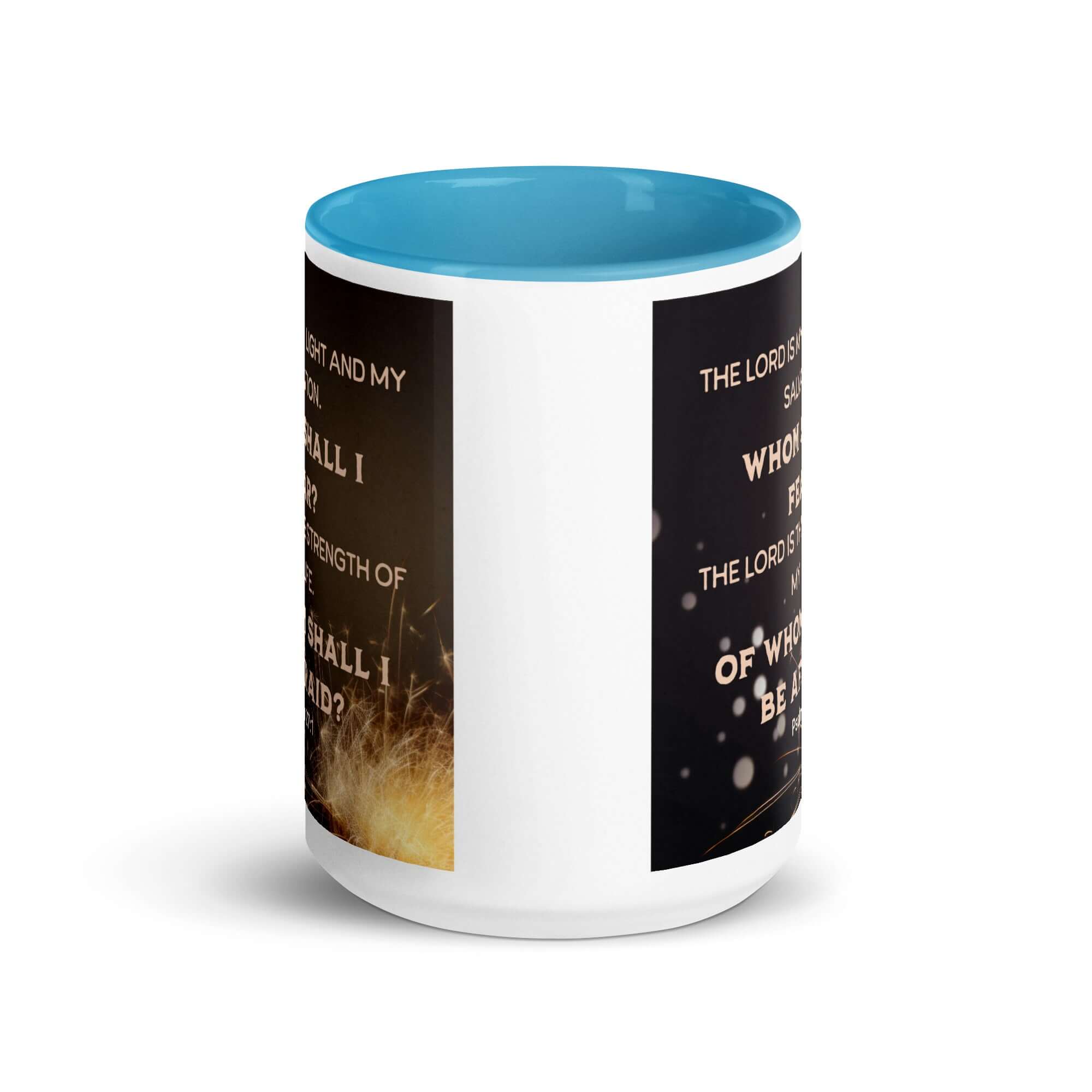 Psalm 27:1 Bible Verse, The LORD is My Light White Ceramic Mug with Color Inside