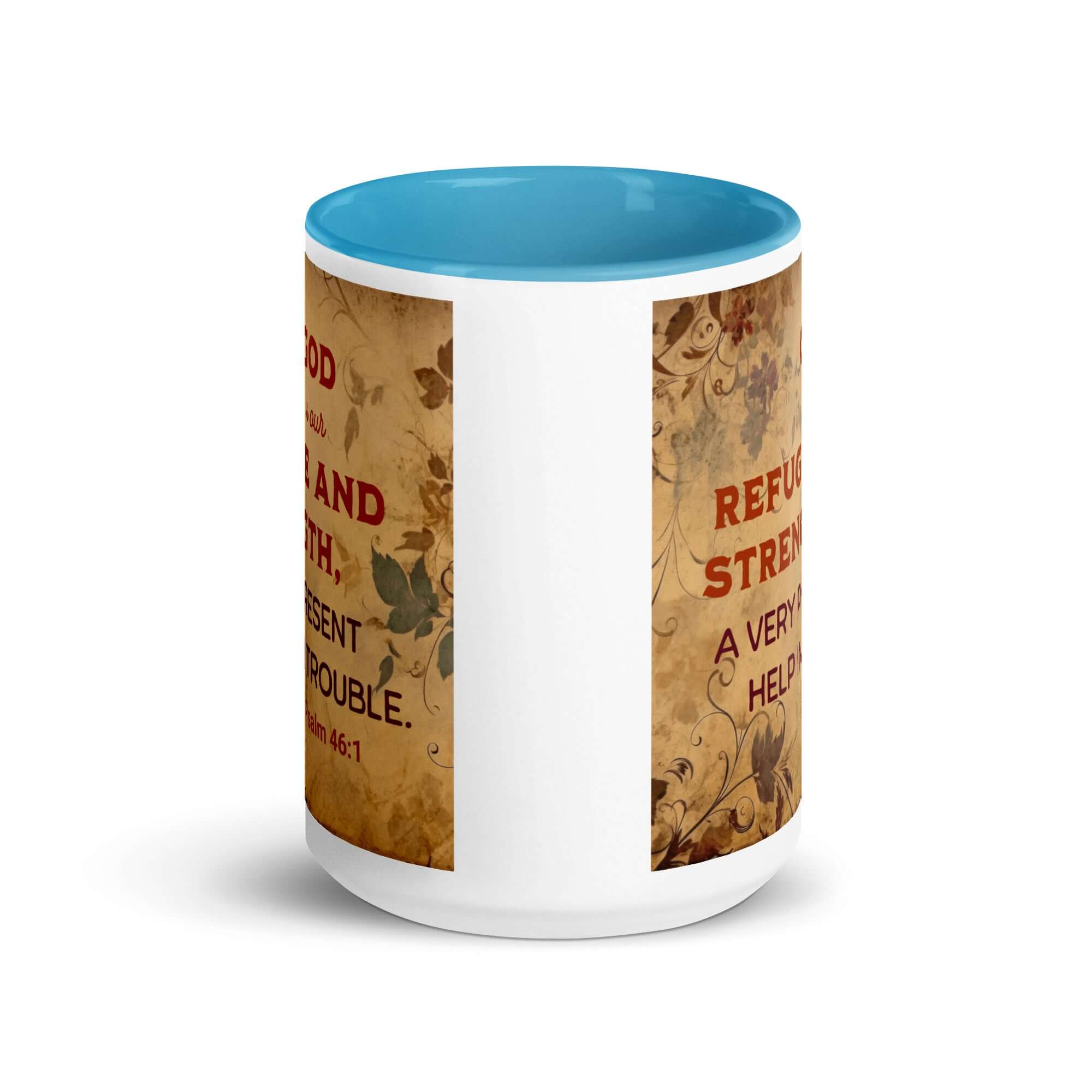Psalm 46:1 Bible Verse, God is Our Refuge White Ceramic Mug with Color Inside
