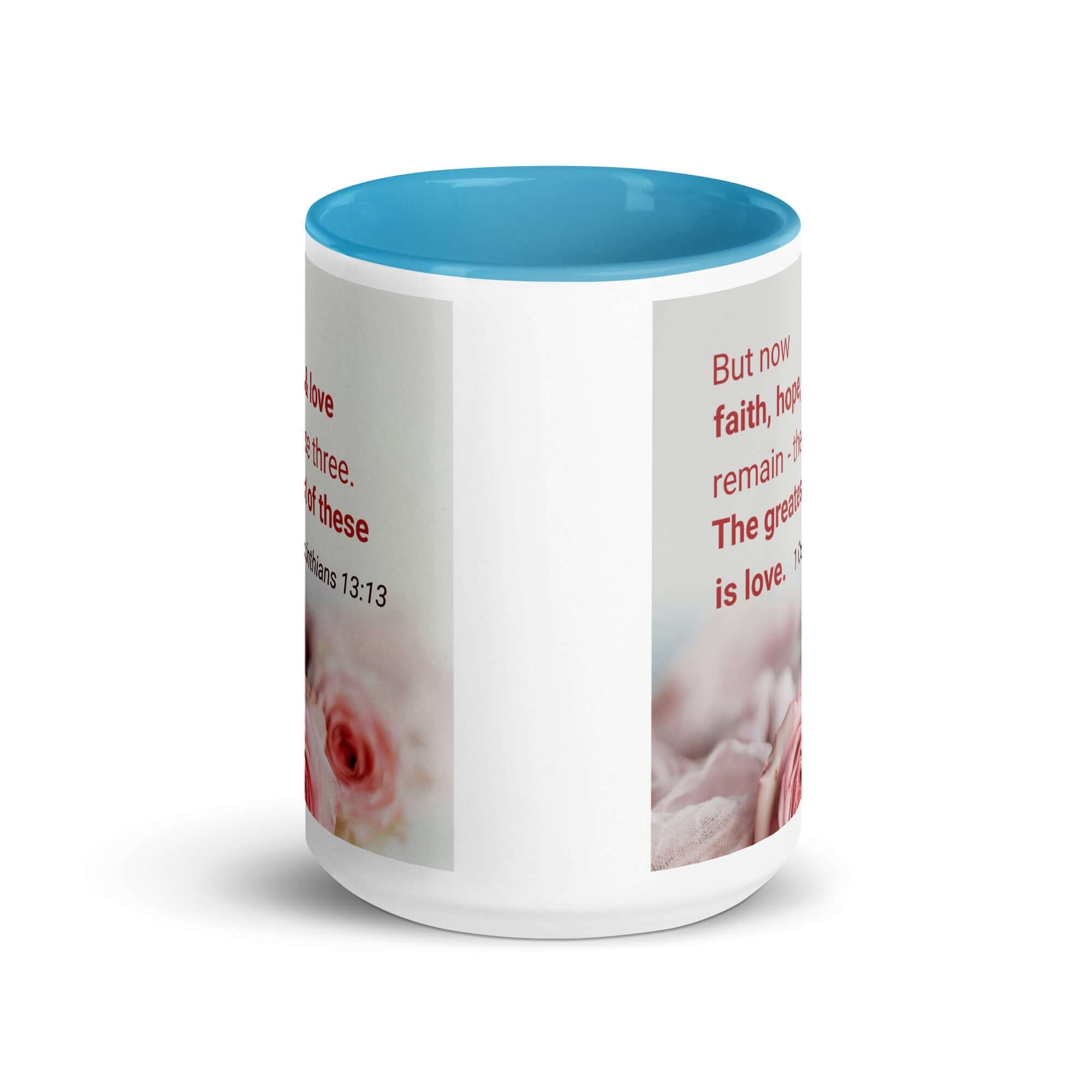 1 Corinthians 13:13 Bible Verse, The Greatest is Love White Ceramic Mug with Color Inside