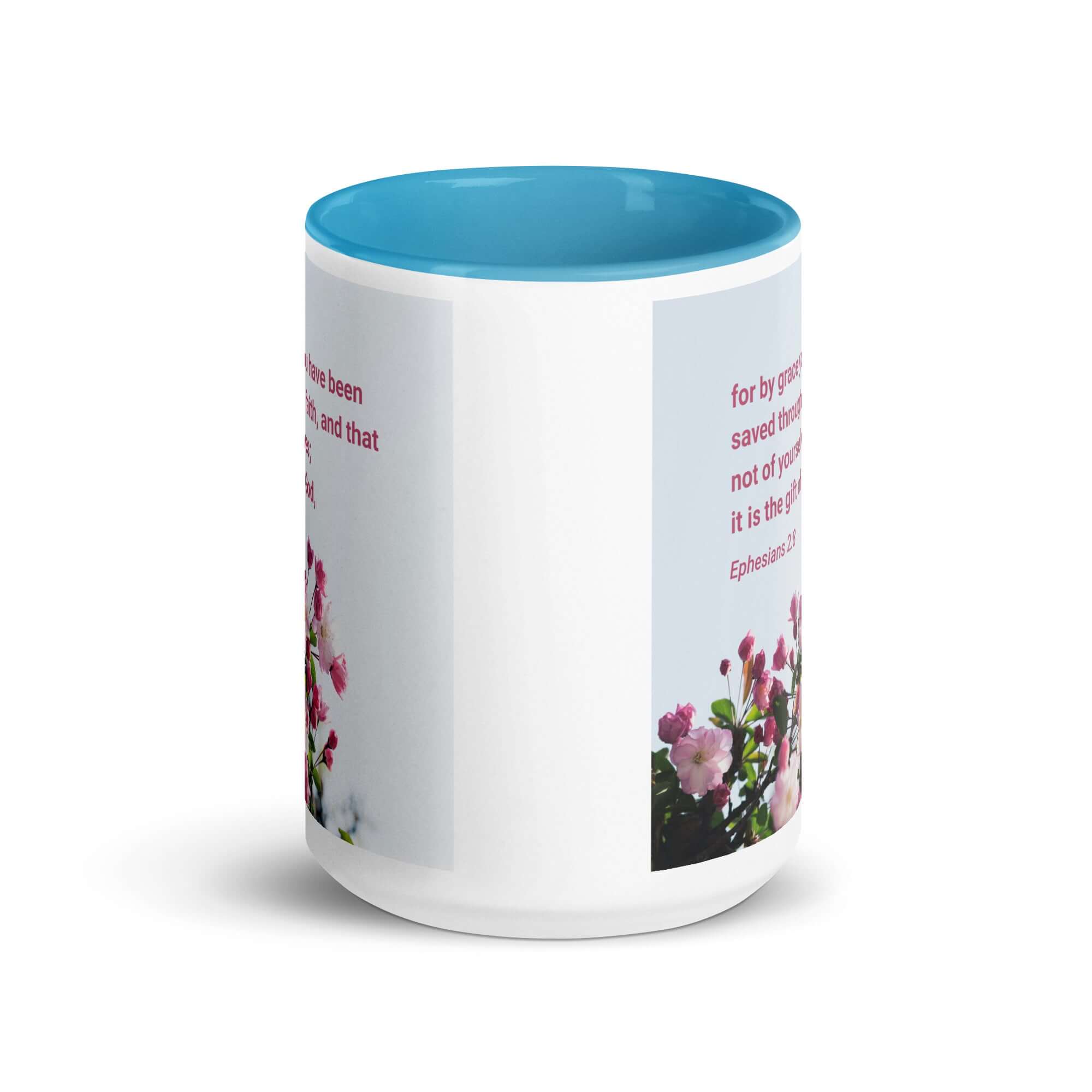 Ephesians 2:8 Bible Verse, saved through faith White Ceramic Mug with Color Inside
