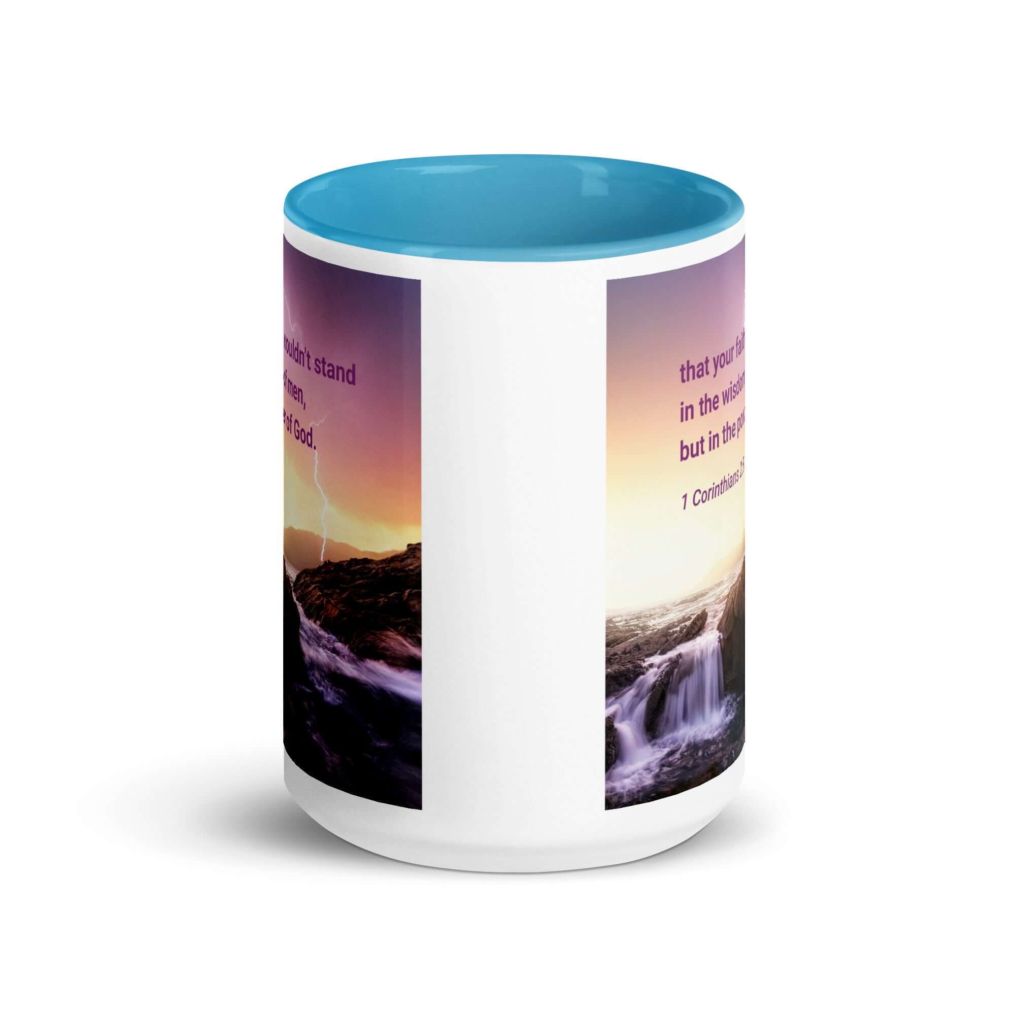 1 Corinthians 2:5 Bible Verse, power of God White Ceramic Mug with Color Inside