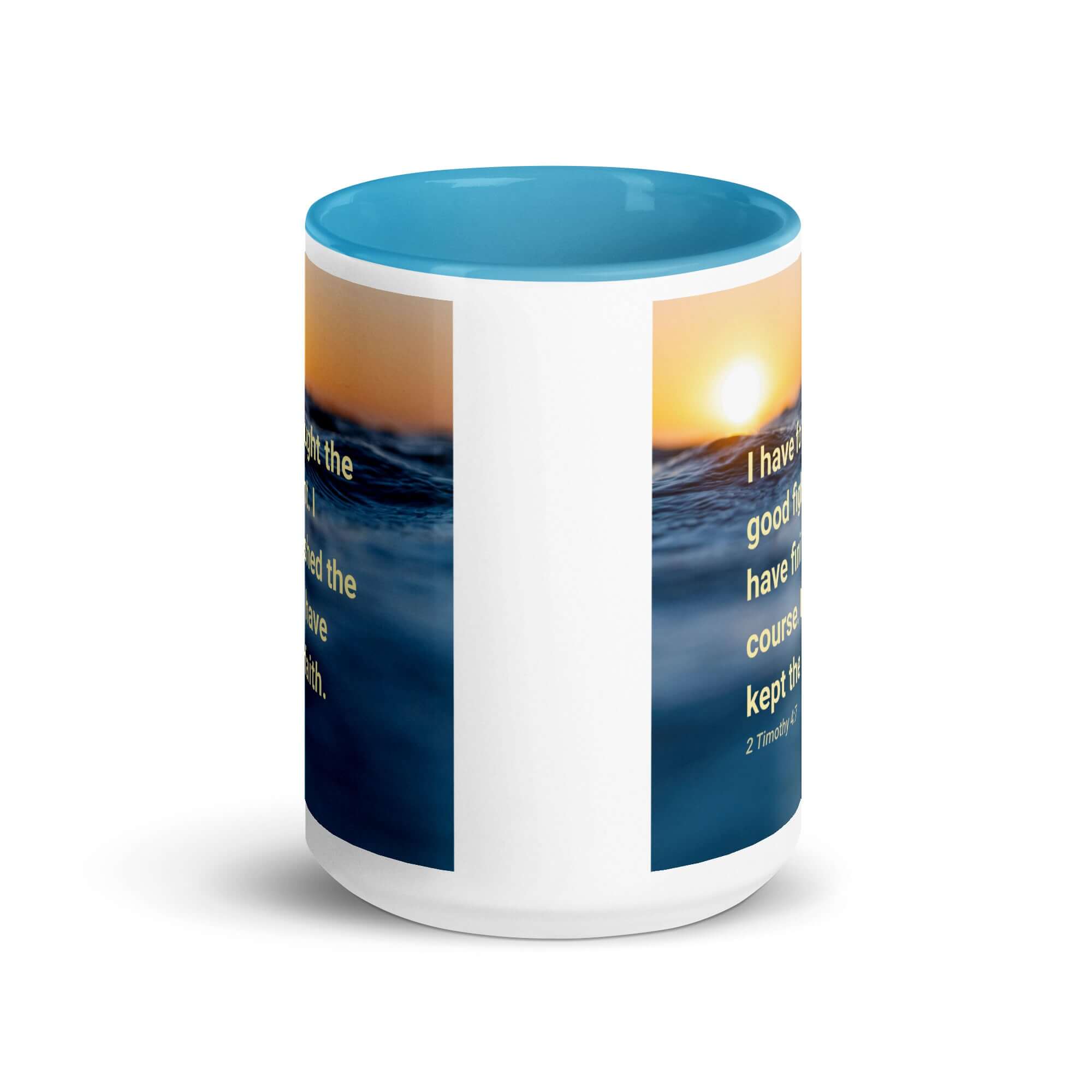 2 Timothy 4:7 Bible Verse, kept the faith White Ceramic Mug with Color Inside