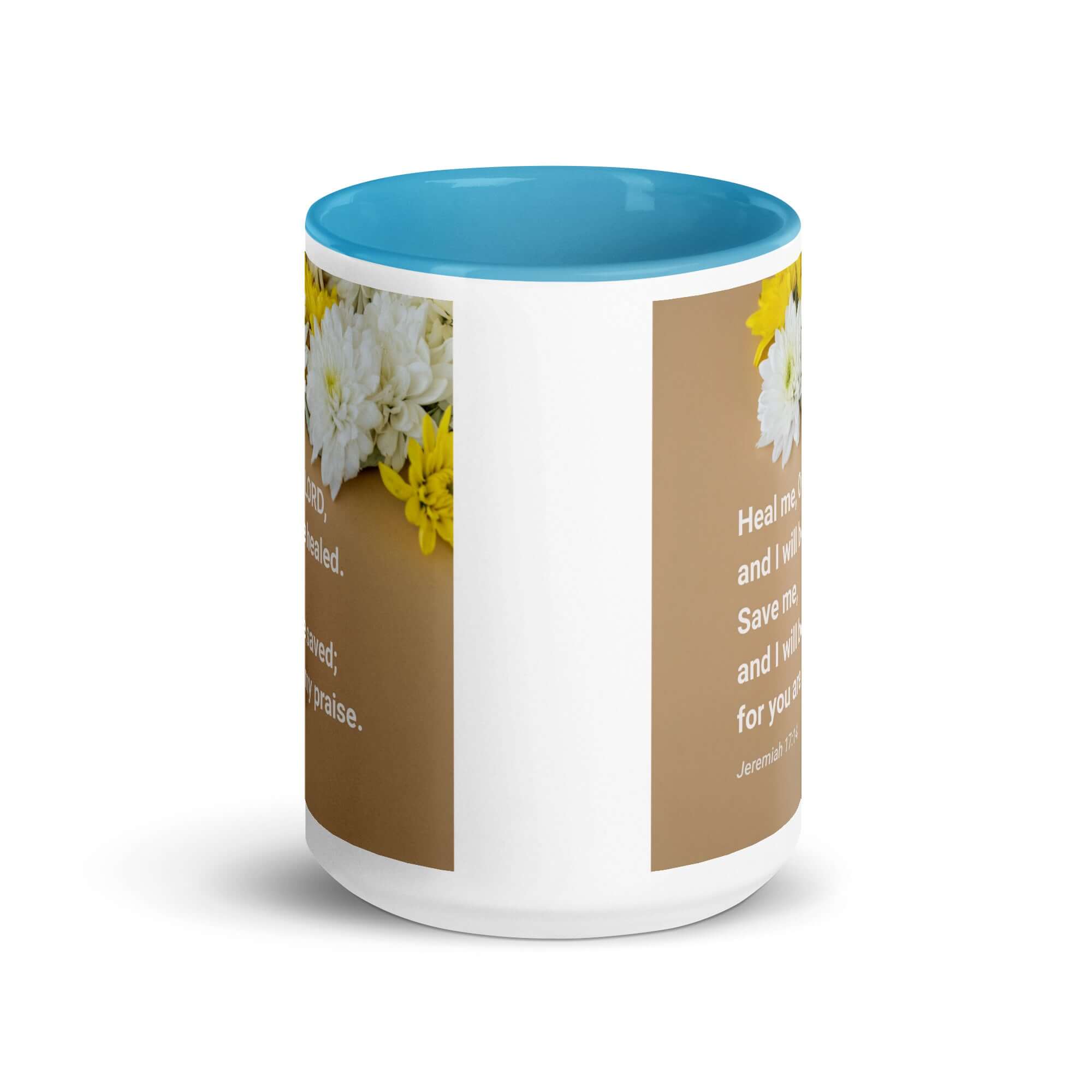 Jeremiah 17:14 Bible Verse, Heal me, O LORD White Ceramic Mug with Color Inside