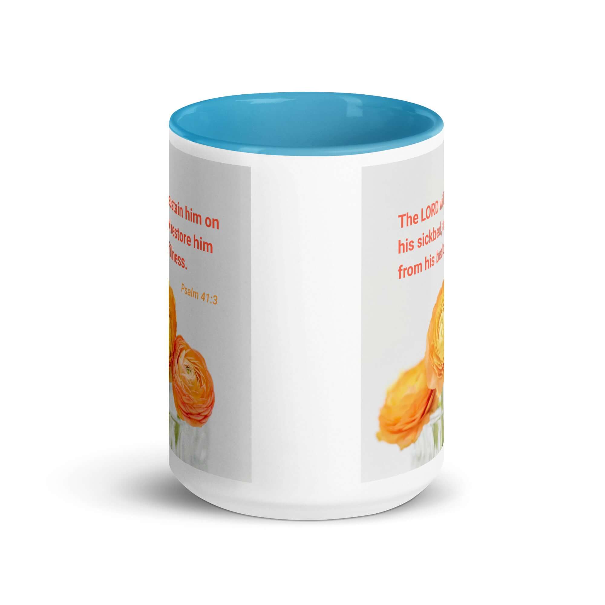 Psalm 41:3 Bible Verse, LORD will sustain White Ceramic Mug with Color Inside