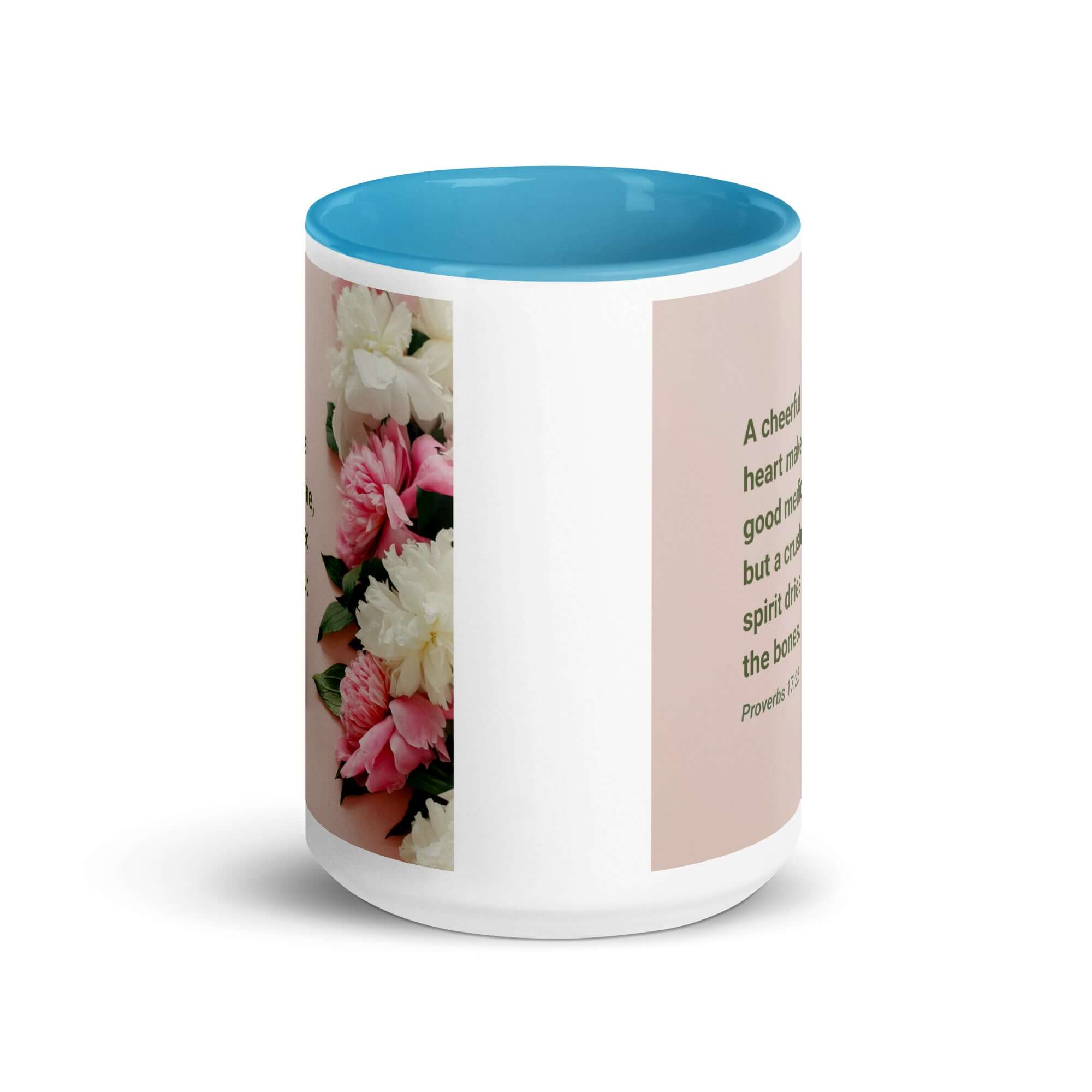 Proverbs 17:22 Bible Verse, good medicine White Ceramic Mug with Color Inside