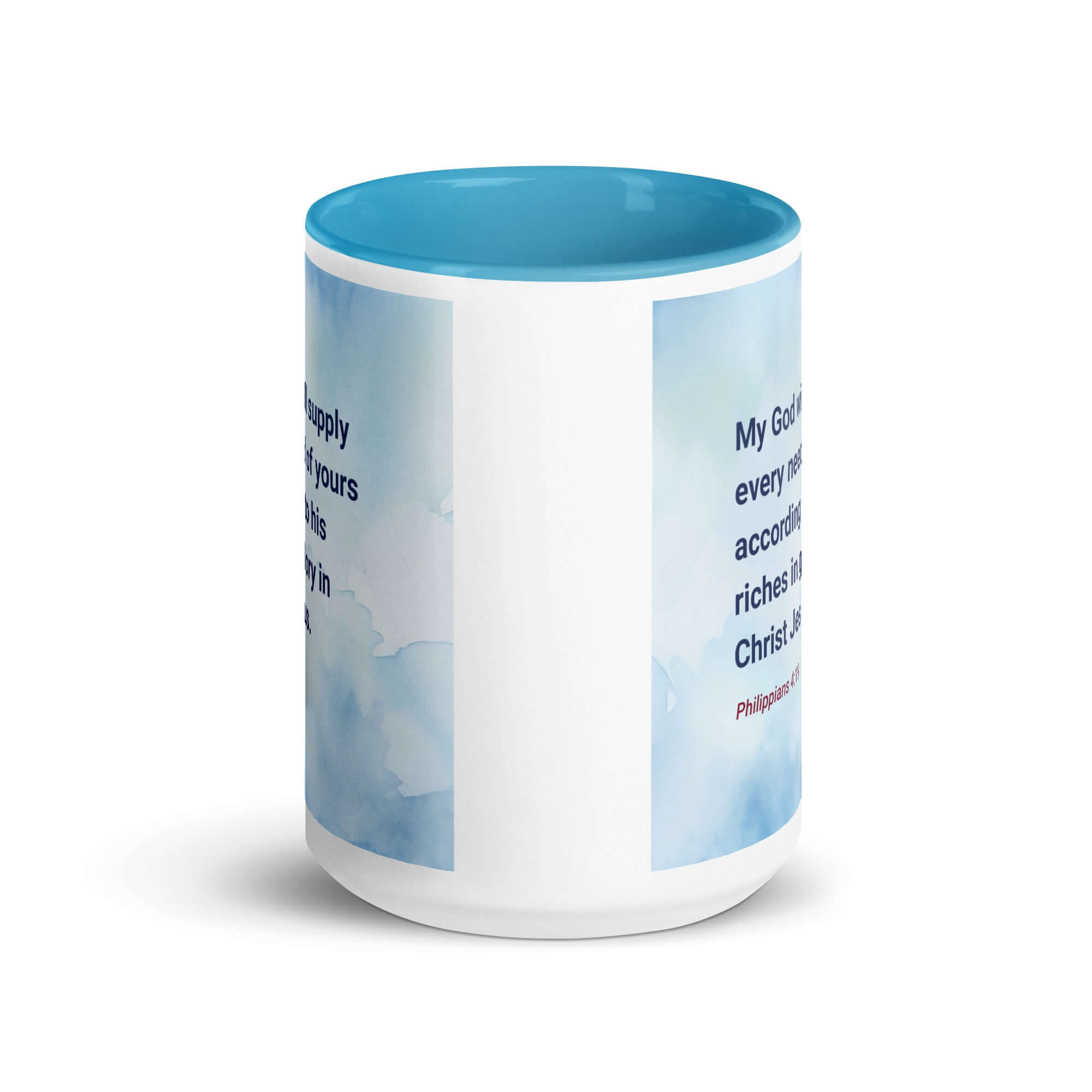 Philippians 4:19 Bible Verse, God will supply White Ceramic Mug with Color Inside