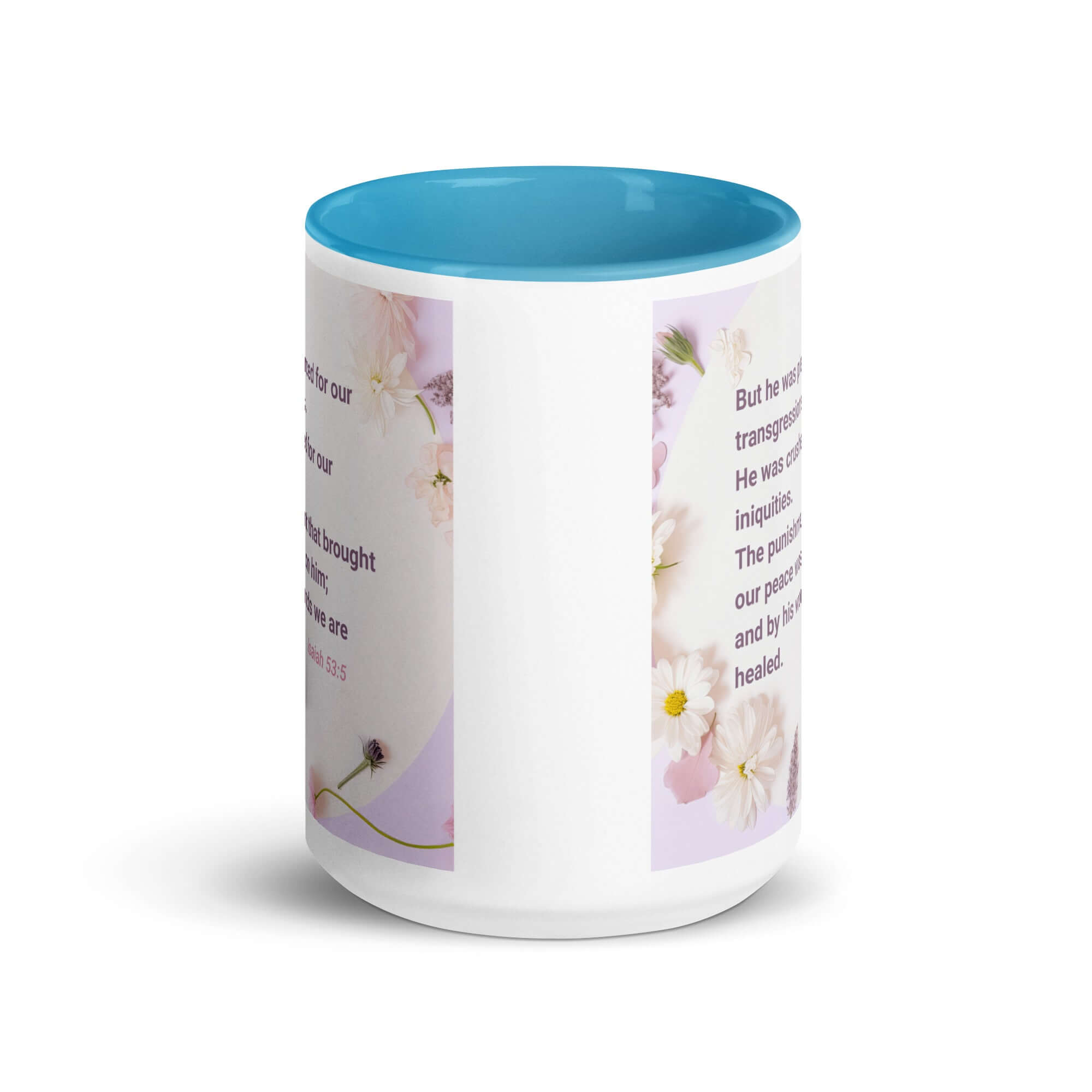 Isaiah 53:5 Bible Verse, by his wounds White Ceramic Mug with Color Inside