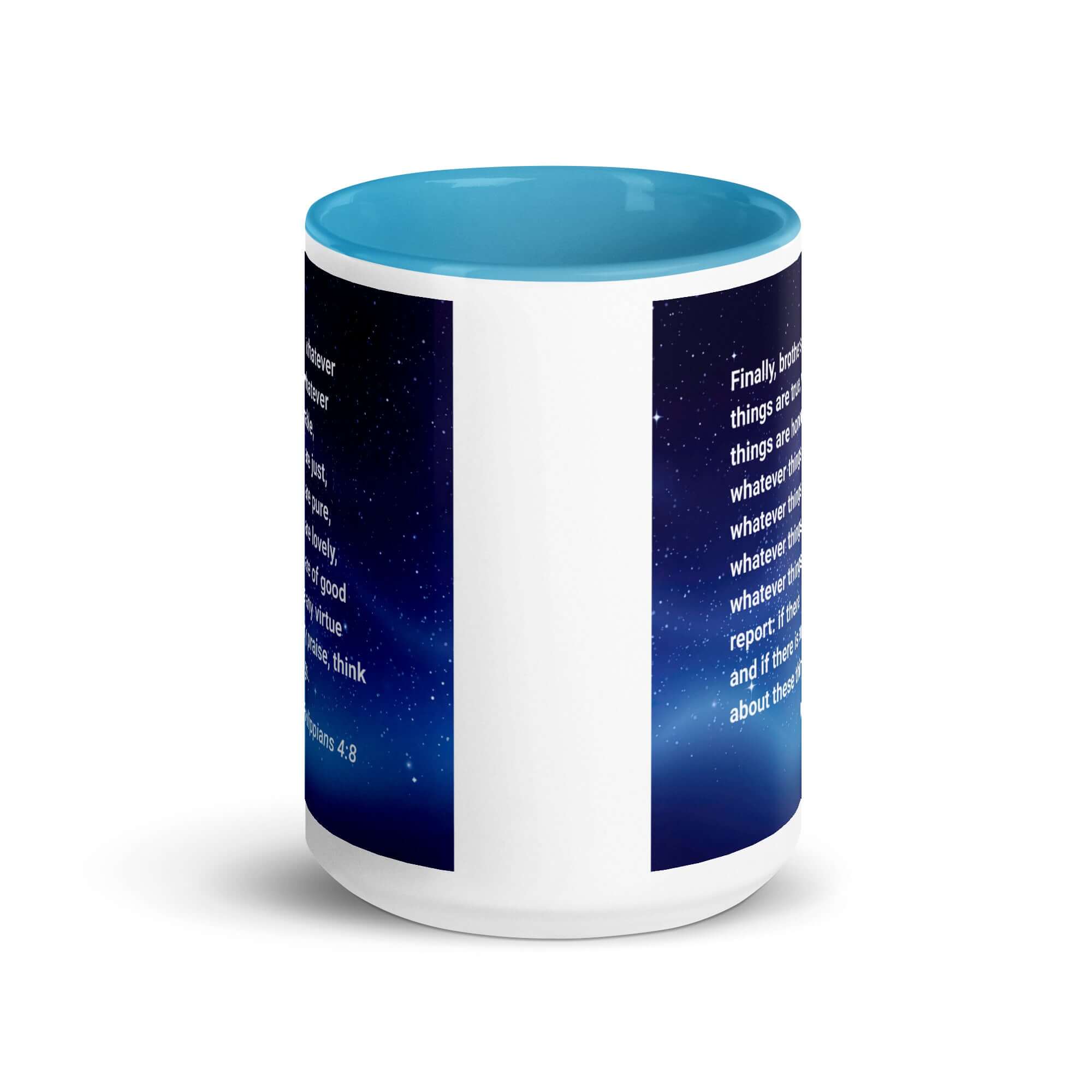 Philippians 4:8 Bible Verse, Think these things White Ceramic Mug with Color Inside