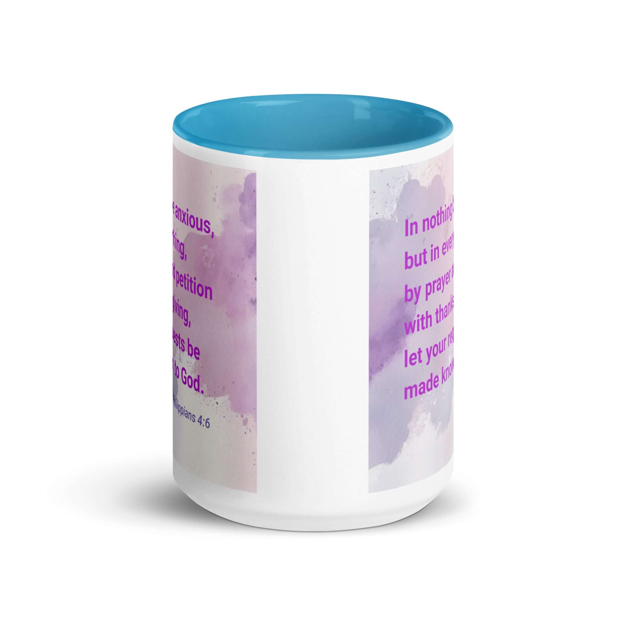 Philippians 4:6 Bible Verse, Prayer and Petition White Ceramic Mug with Color Inside