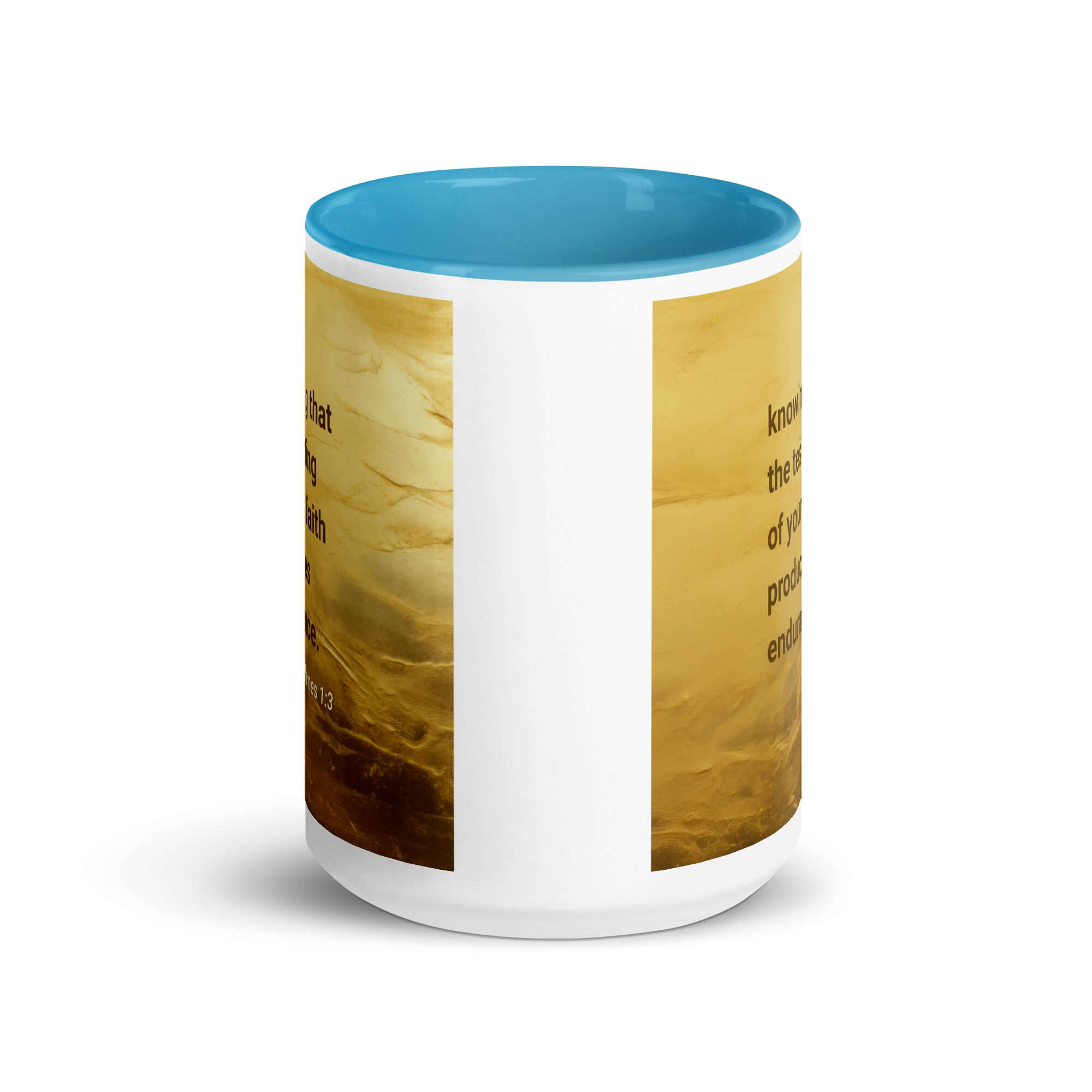 James 1:3 Bible Verse, testing of your faith White Ceramic Mug with Color Inside