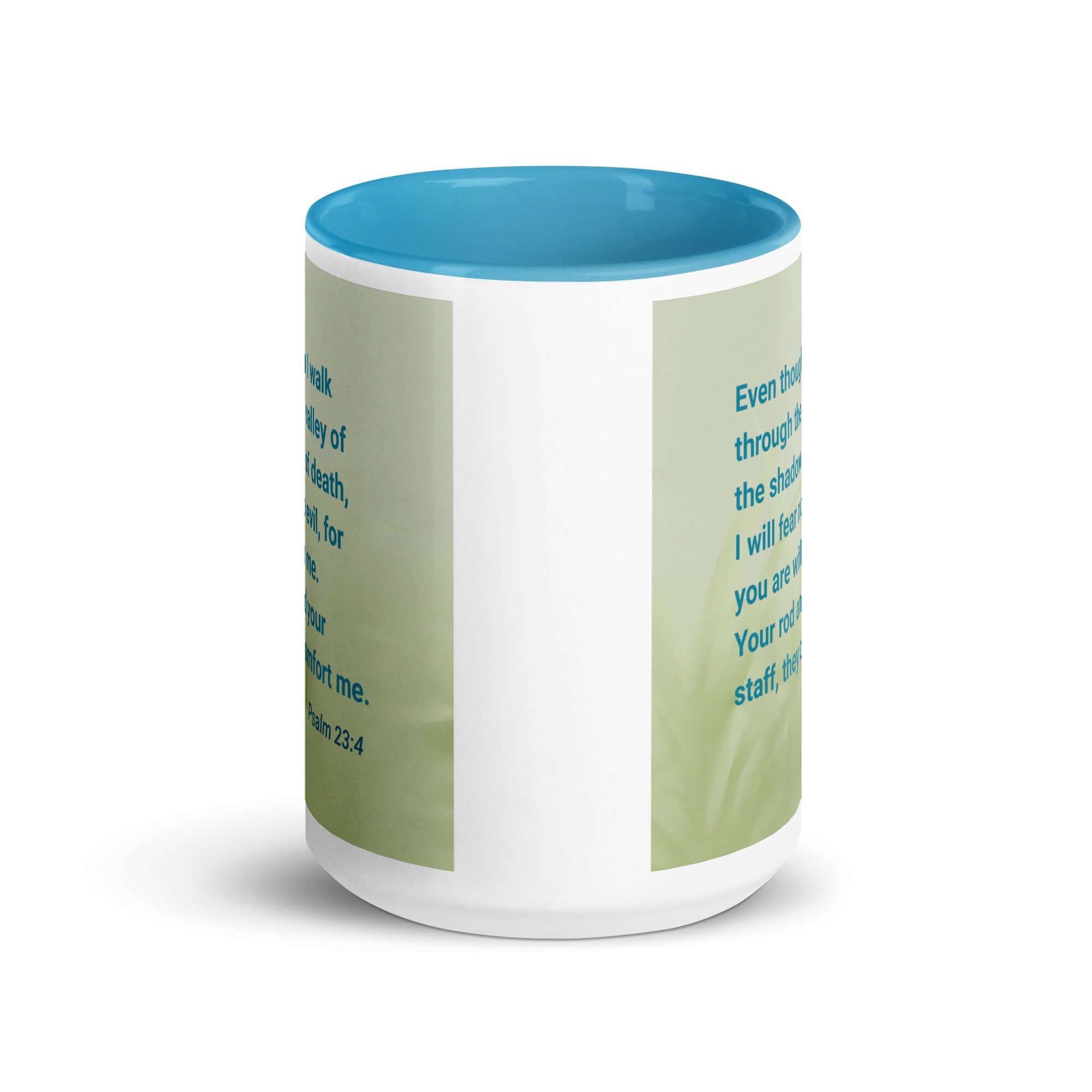 Psalm 23:4 Bible Verse, fear no evil White Ceramic Mug with Color Inside