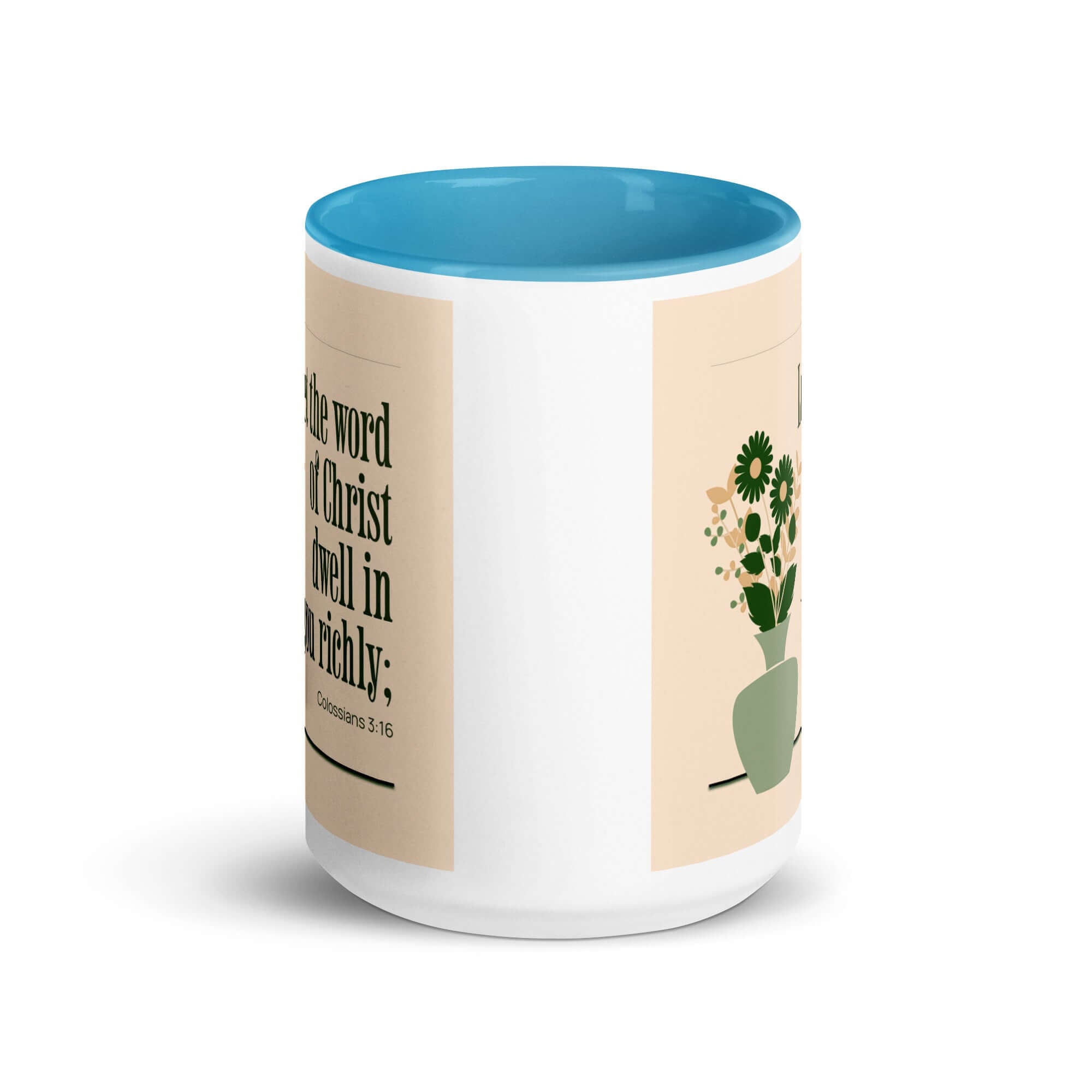 Colossians 3:16 Bible Verse, word of Christ White Ceramic Mug with Color Inside
