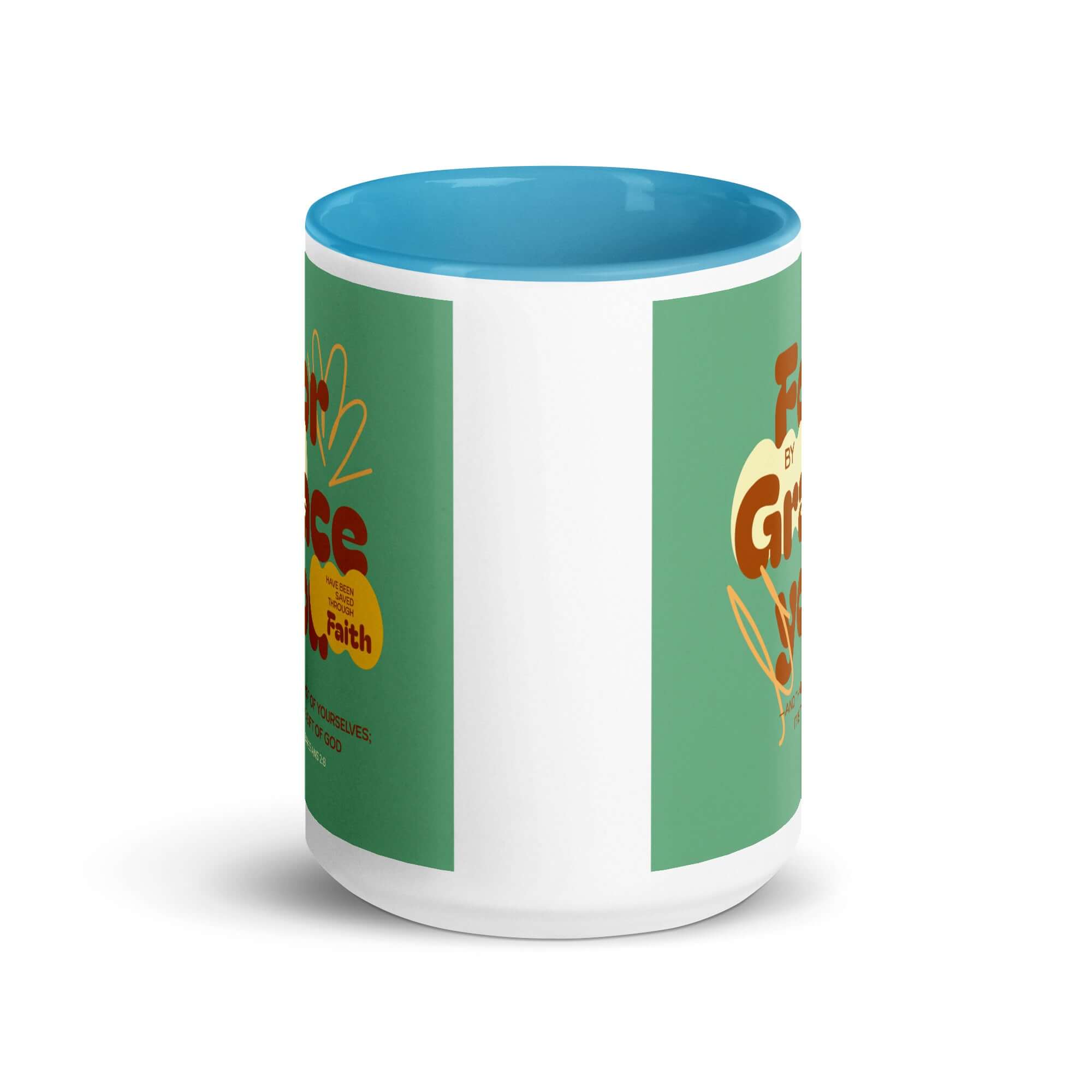 Ephesians 2:8 Bible Verse, for by grace White Ceramic Mug with Color Inside