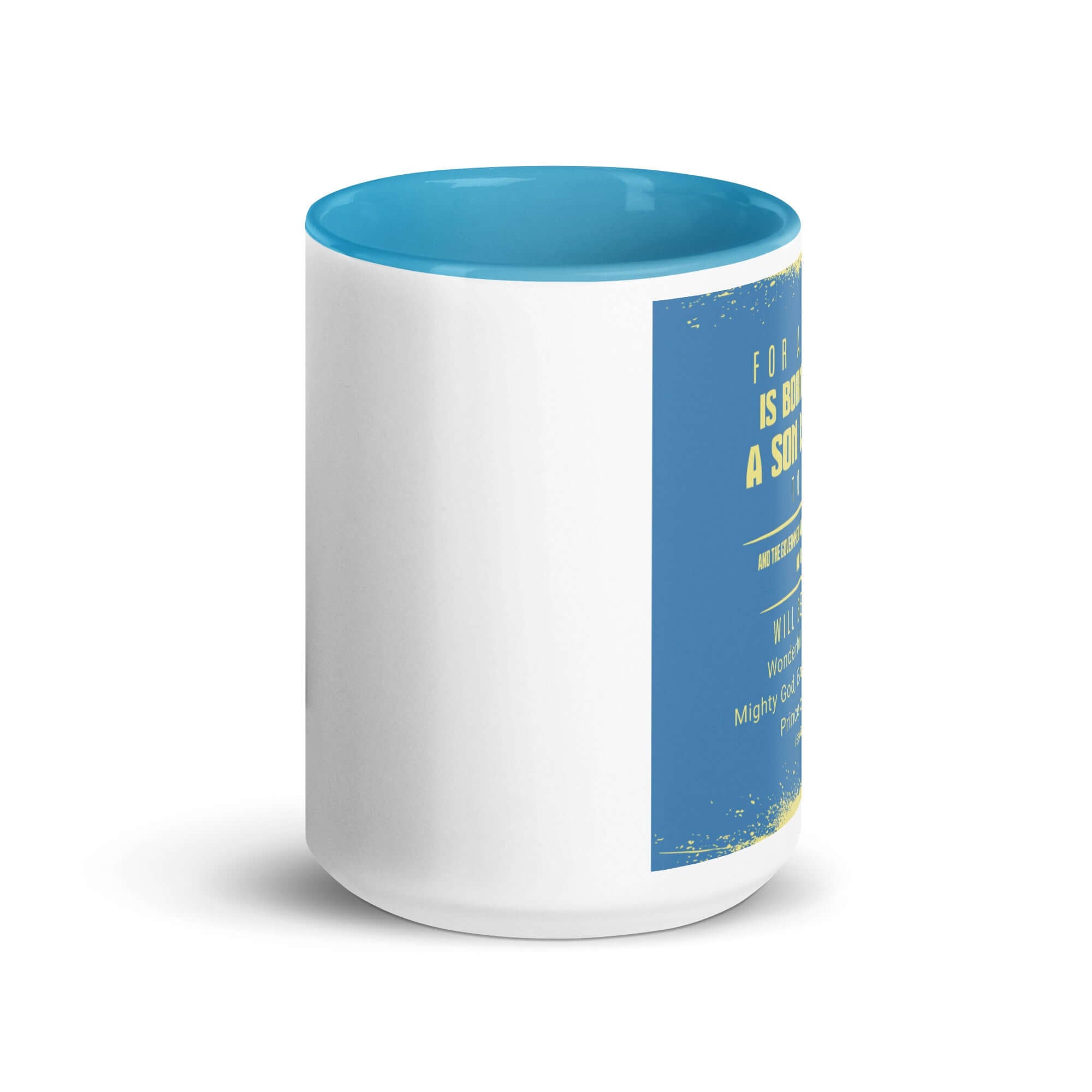 Isaiah 9:6 Bible Verse, Mighty God White Ceramic Mug with Color Inside