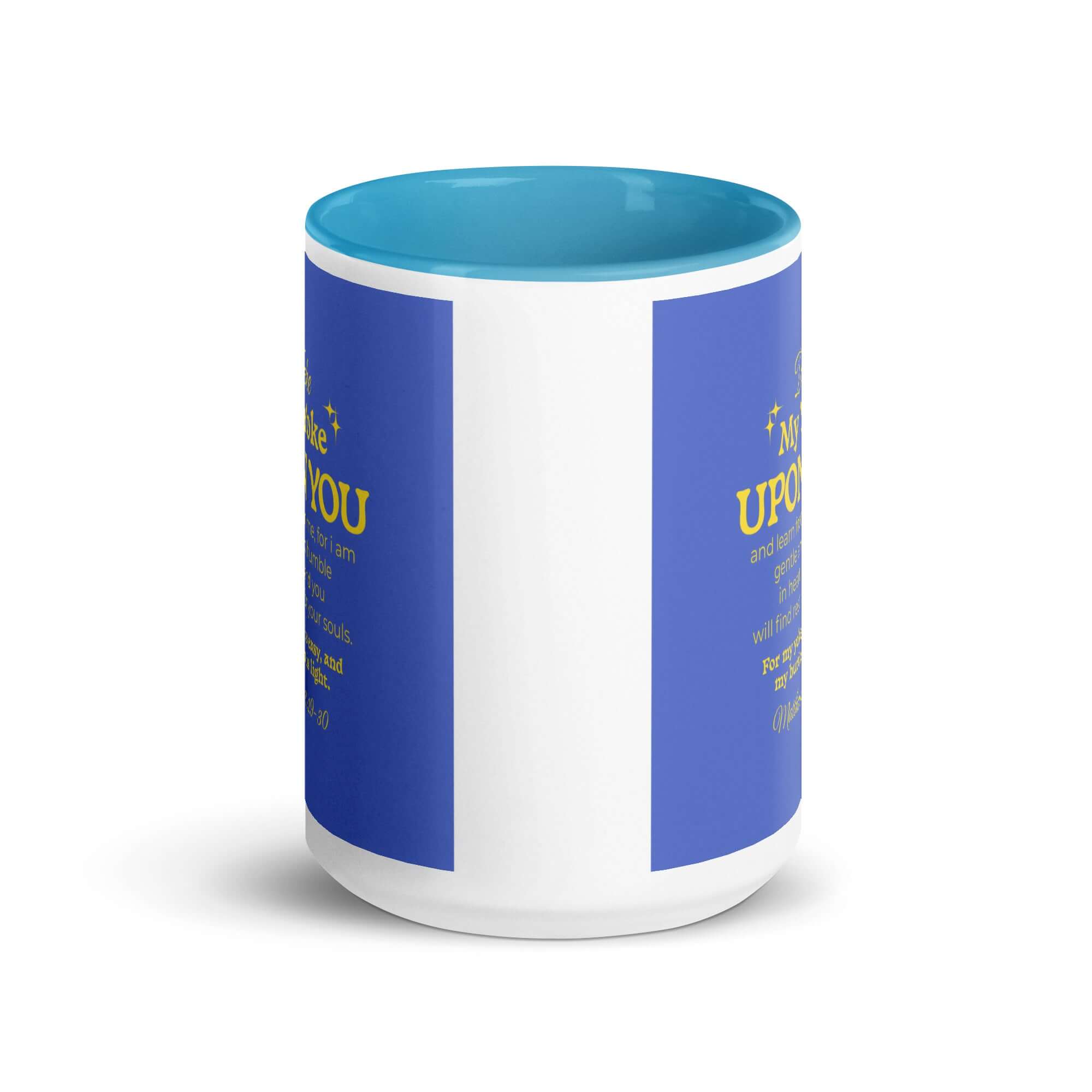 Matthew 11:29-30 Bible Verse, Take my yoke White Ceramic Mug with Color Inside