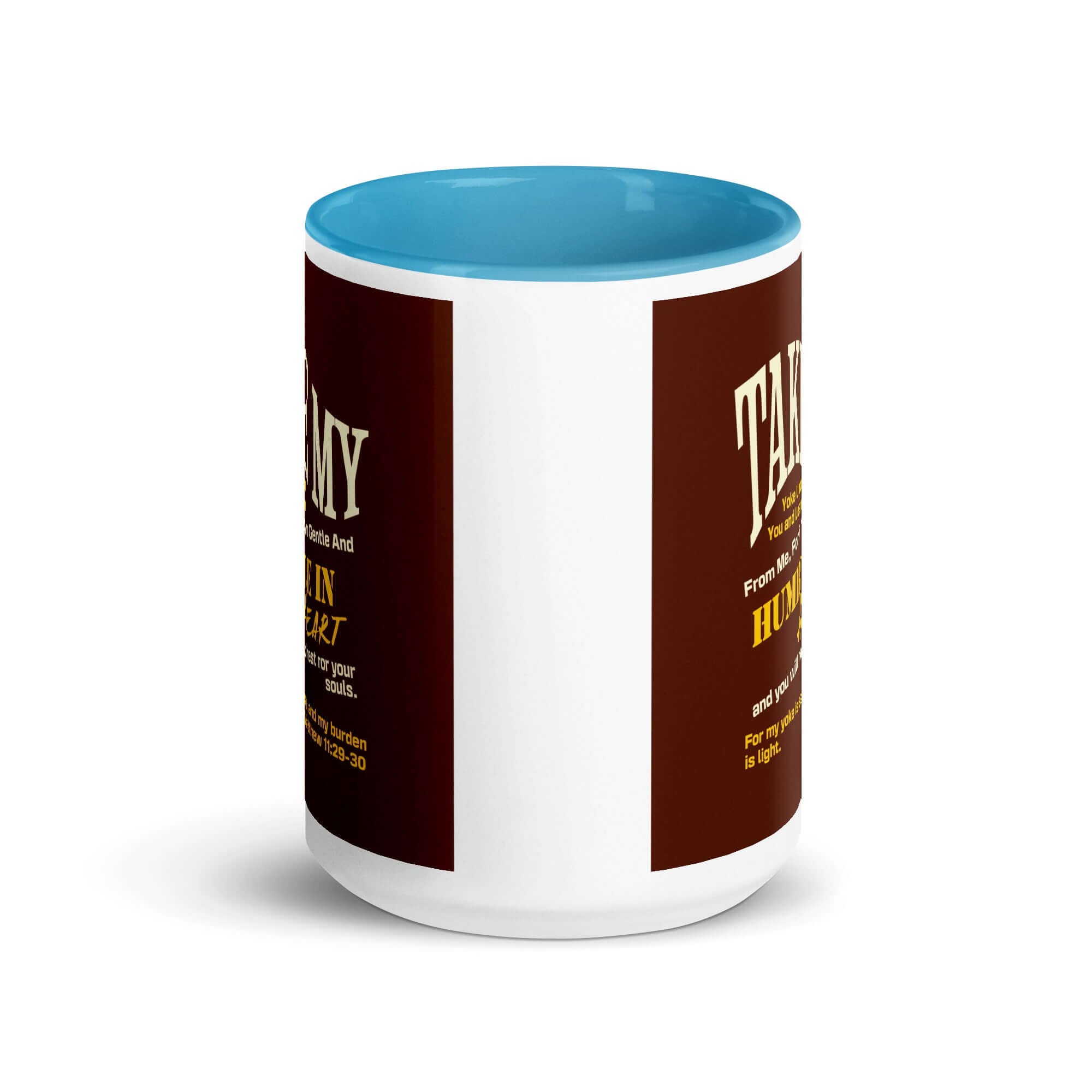Matthew 11:29-30 Bible Verse, learn from me White Ceramic Mug with Color Inside
